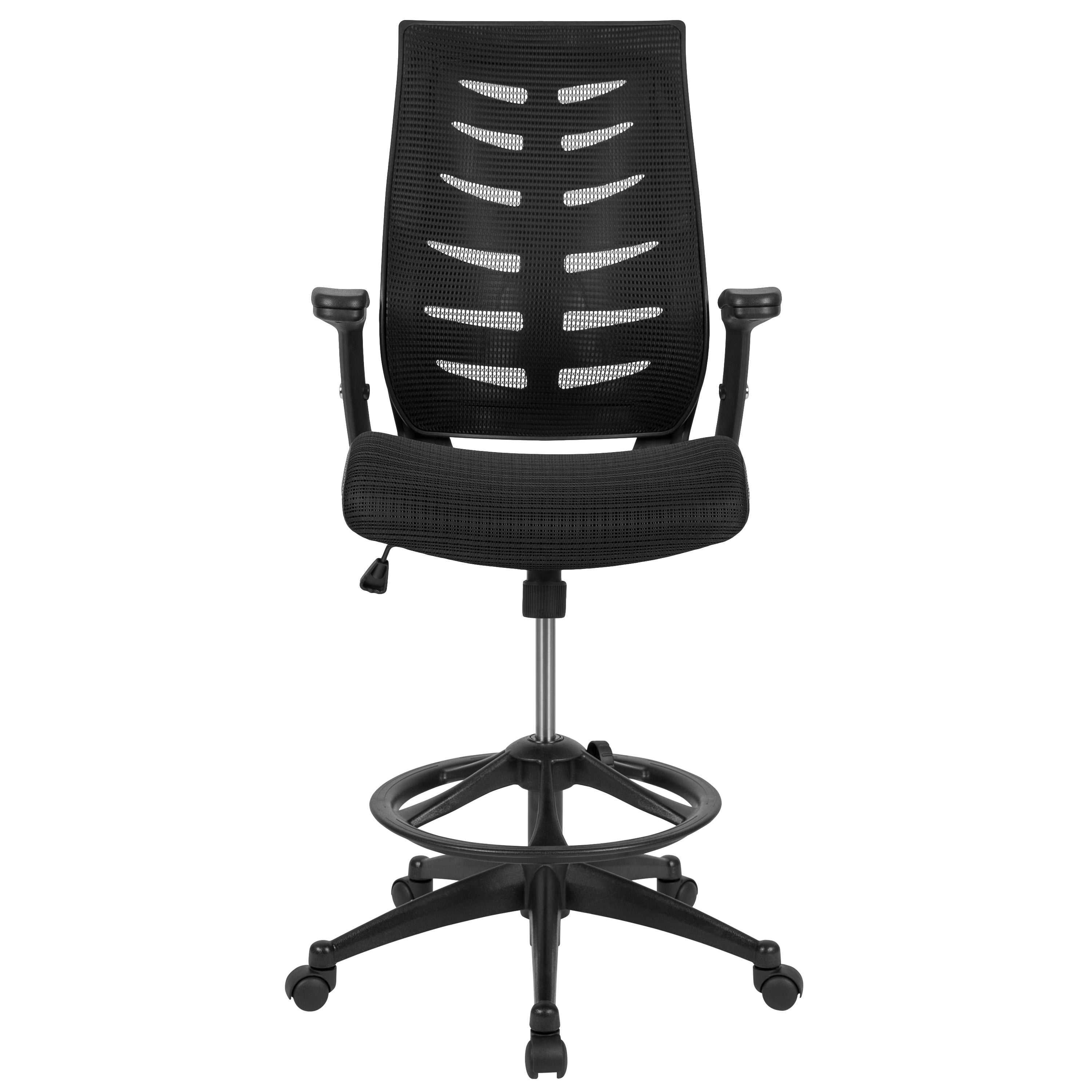 FLASH Kale High Back Ergonomic Drafting Chair - Adjustable Mesh Spine Support, Foot Ring & Flip-Up Arms - Perfect for Office, Gaming & Home Workspaces