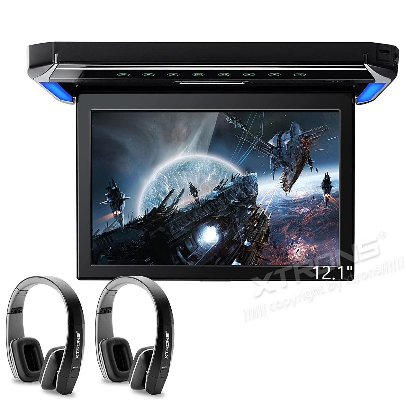 XTRONS® 12.1 Inch 1080P HD Roof Mounted Car Overhead Monitor with HDMI Port & IR Headphones - Black New Version (No DVD) for Rear Seat Entertainment in SUVs, Minivans, and Family Vehicles