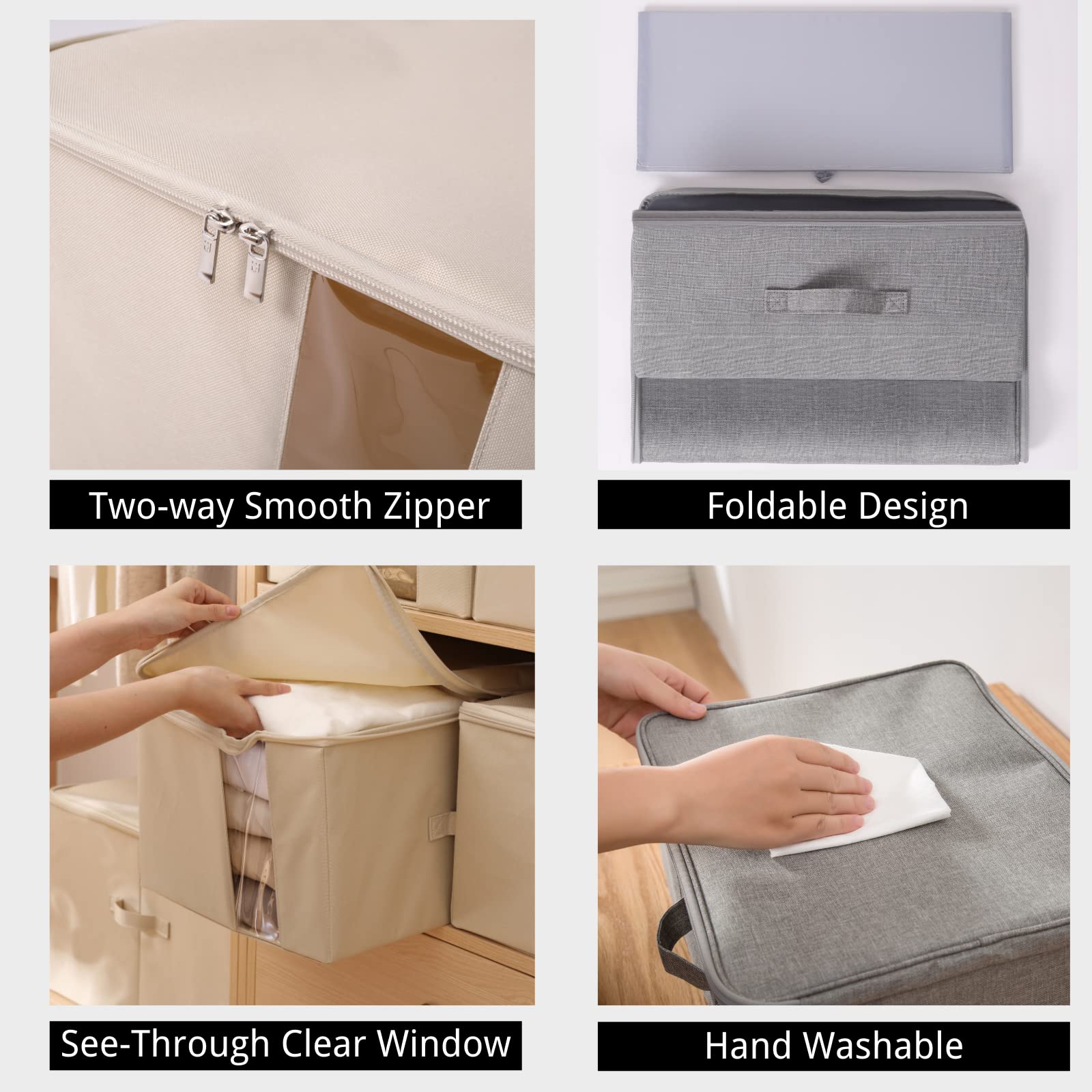 Under Bed Storage Bags with Clear Window - 600D Heavy-Duty Fabric Organizer for Clothes, Blankets & Comforters (XL 19.7x15.7x12.6in, Beige) - Perfect for Seasonal Clothing Storage & Bedroom Organization