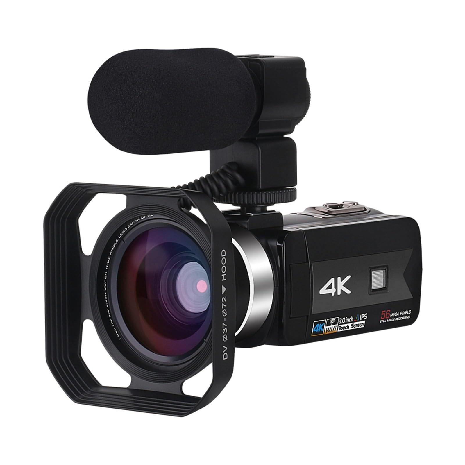 56MP 4K Vlog Camcorder with WIFI & Night Vision - 16X Zoom UHD Digital Video Camera for Live Streaming, YouTube, TikTok (Includes 64GB SD Card) - Perfect for Travel, Vlogging, and Home Recording