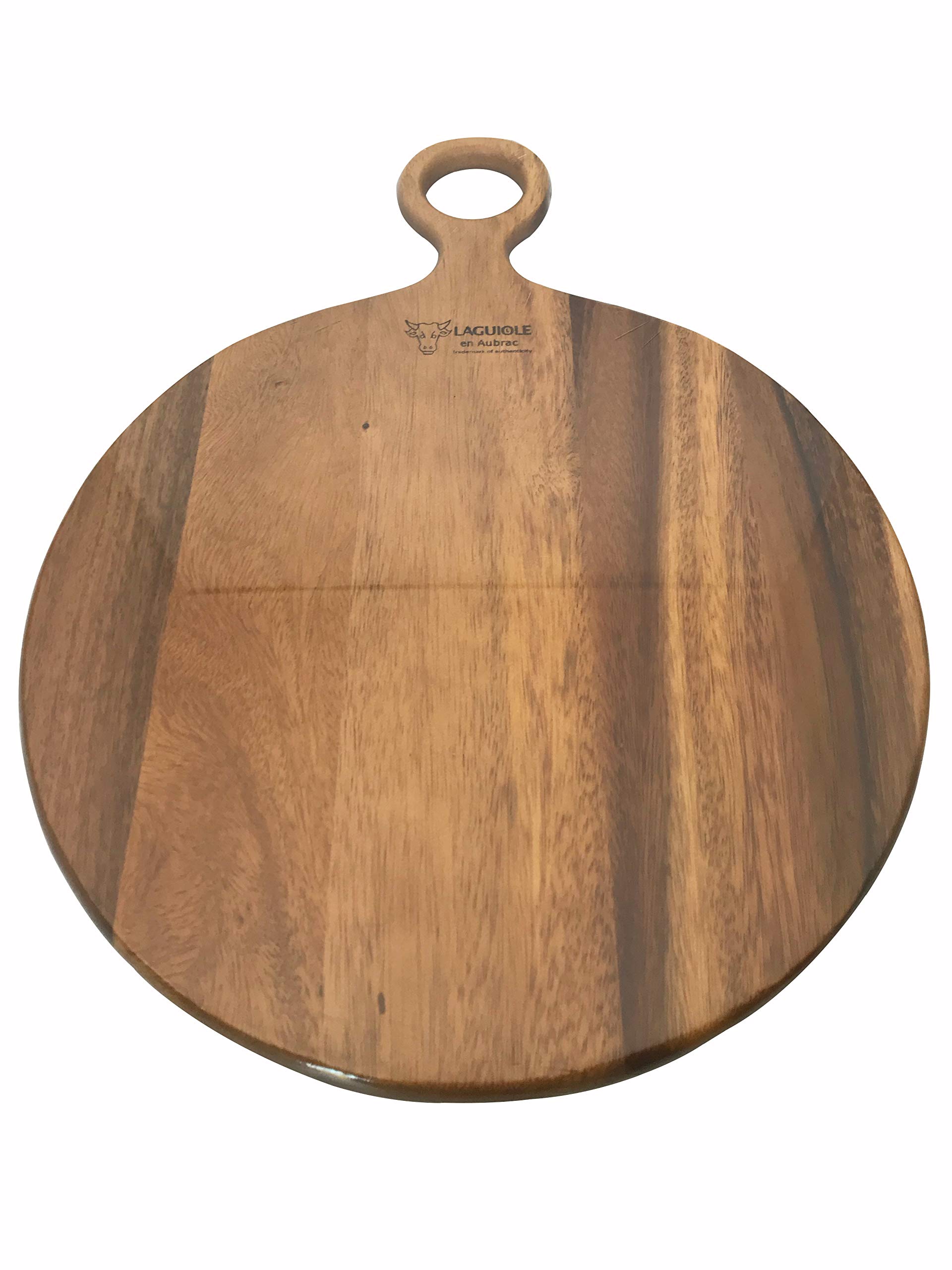 Premium Laguiole en Aubrac 14-Inch Round Solid Maple Wood Cutting Board with Pizza Cutter - Ideal for Serving, Chopping, Charcuterie & Entertaining - Includes Ebony Handle for Elegant Kitchen & Dining Use