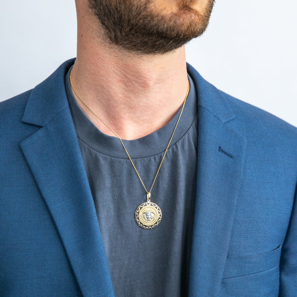 9ct Yellow Gold & White Gold Key of Life Medusa Pendant Necklace | Egyptian Ankh Symbol Jewelry | Perfect for Gifts, Spiritual Wear & Fashion Accessories