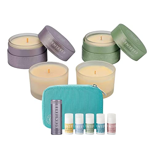 Scentered Aromatherapy Gift Set - Sleep Well & Stress Relief Candles with Balms (4x 3oz Candles, 1x Balm, 5x Mini Balms) - Perfect for Relaxation, Meditation & Bedtime Self-Care