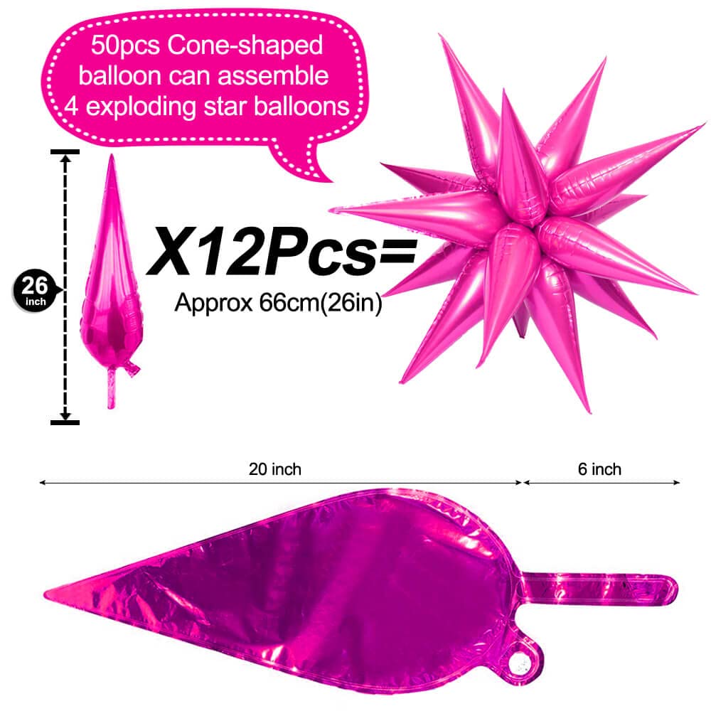50 Pcs Hot Pink Foil Cone Star Balloons 26 Inch - 3D Starburst Mylar Balloons for Party Decorations, Christmas, Birthday, Wedding - Perfect for Photo Backdrops, Ceiling Decor & Event Centerpieces