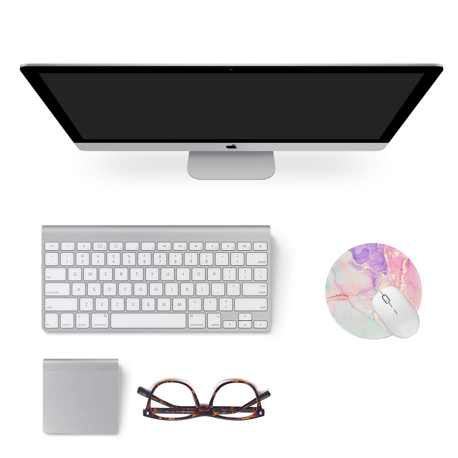 Premium Non-Slip Mouse Pad Set - 3 Pack Round Cute Marble Design Mousepads with Stitched Edges (7.9x7.9 Inch) for Laptop, PC, Gaming & Office Use - Perfect Desk Accessory for Work & Home Decor