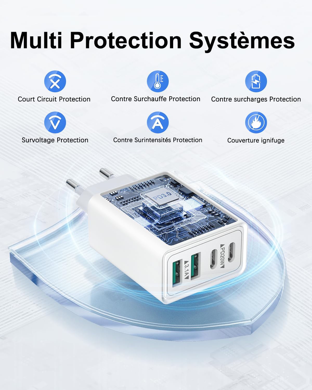 40W Fast USB C Charger with 4 Ports - Dual PD & QC 3.0 Charging Adapter for iPhone 14/13/12/11 Pro Max/XS/XR/8/7, Samsung Galaxy Tablets & More - Perfect for Home, Office & Travel Charging Needs