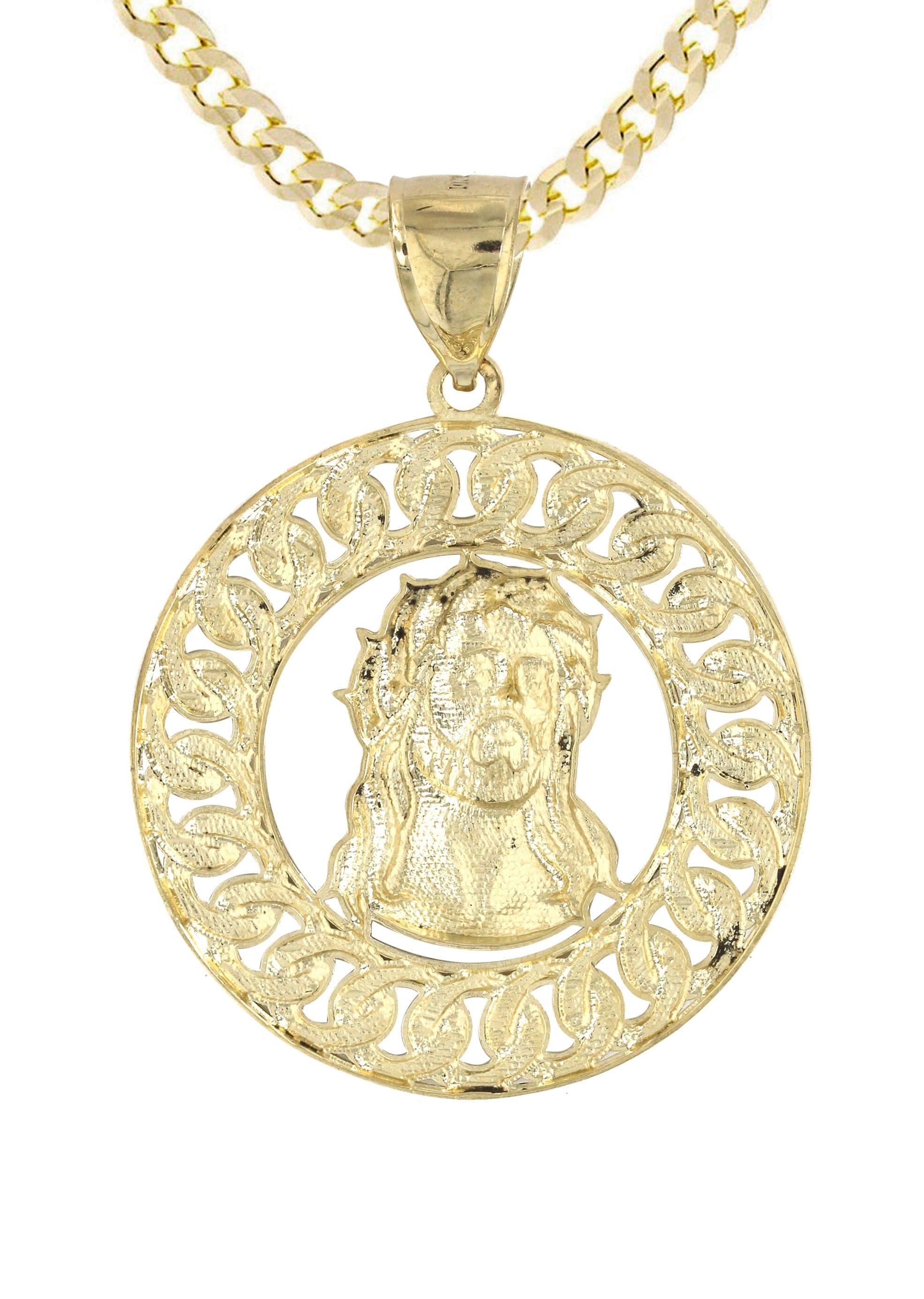 10K Yellow Gold Round Jesus Piece Pendant Necklace for Men & Women - 19.5 Grams Religious Jewelry Gift for Baptism, Confirmation & Everyday Wear