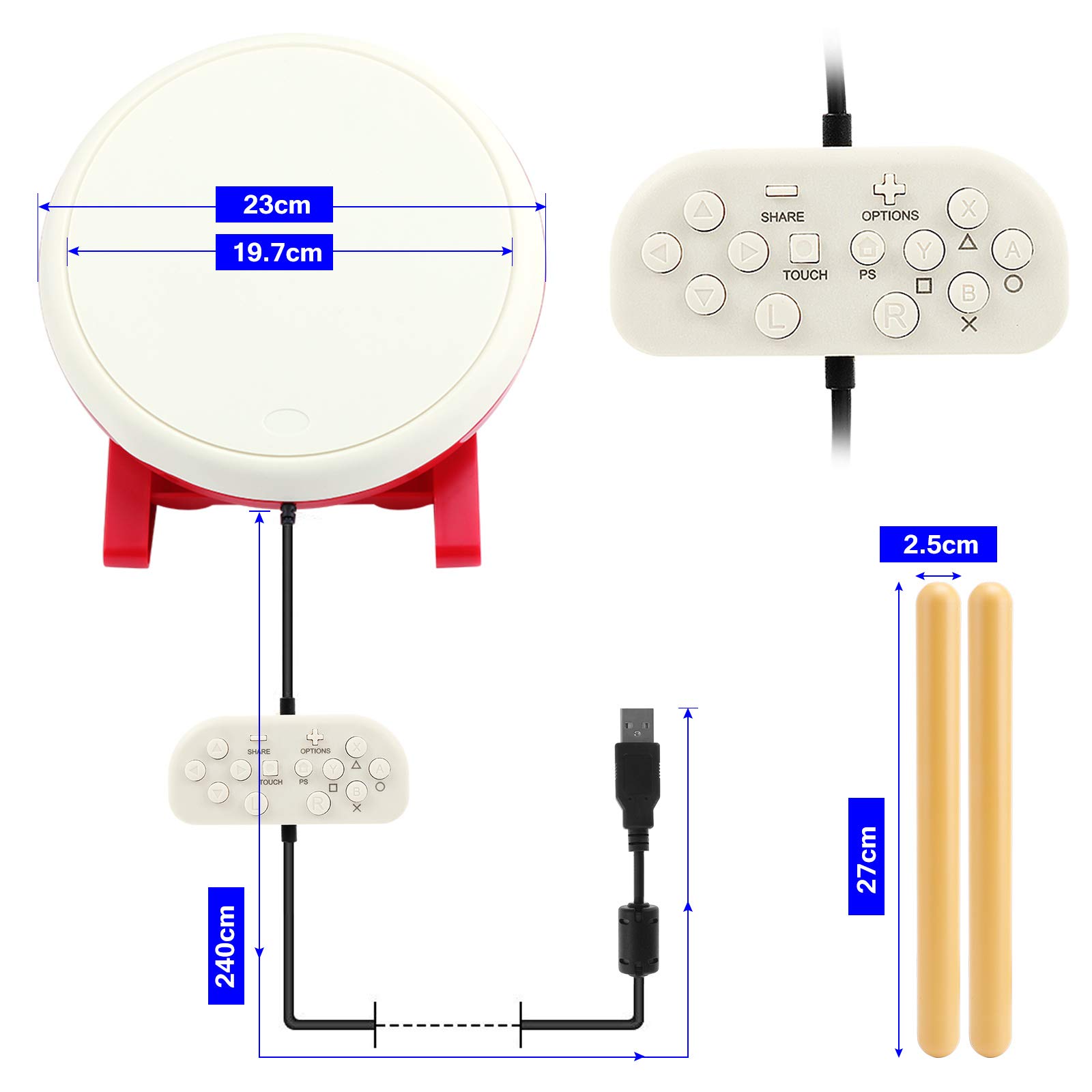 abcGoodefg 3-in-1 Taiko Drum Controller Set with Joycon - Compatible with Nintendo Switch, PS4, PS3 | Rhythm Game Accessories with Drum Sticks | Perfect for Family Game Nights & Music Gaming Enthusiasts