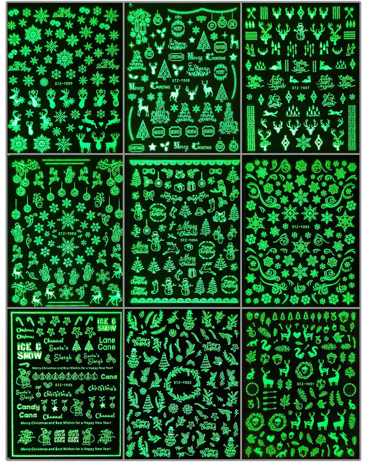 Glow in The Dark Christmas Nail Art Stickers - 9 Sheets Self-Adhesive Snowflake Nail Decals for Winter Holiday Nail Design | Perfect for Xmas Parties, Gift Wrapping & Festive Nail Art Decoration