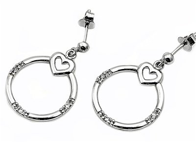 Sterling Silver Open Circle CZ Heart Dangle Earrings for Women - Elegant Cubic Zirconia Jewelry for Date Night, Party & Special Occasions