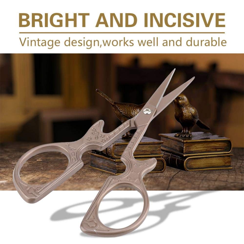 Vintage Classic Metal Scissors with Sharp Blade - Brown Guitar Design for Crafting, Sewing & Office Use