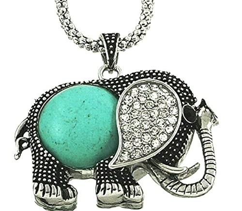 Gorgeous Genuine Turquoise Elephant Pendant Necklace for Women - 18