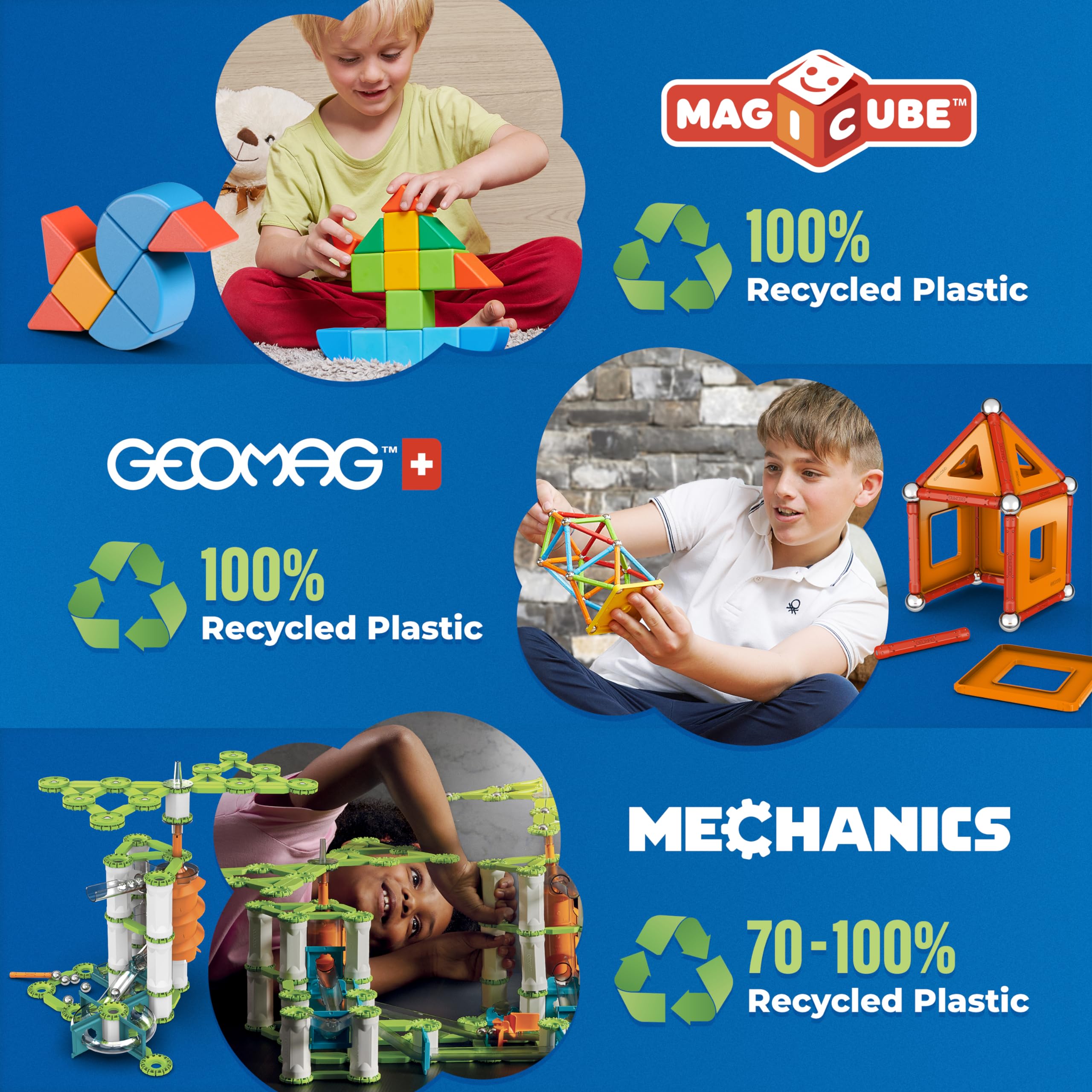Geomag Classic Masterbox Magnetic Building Blocks for Kids - 388-Piece STEM Educational Toy with 100% Recycled Plastic, Green Collection - Ages 3-99 - Perfect for Creative Play, Classroom Learning & Family Bonding Activities