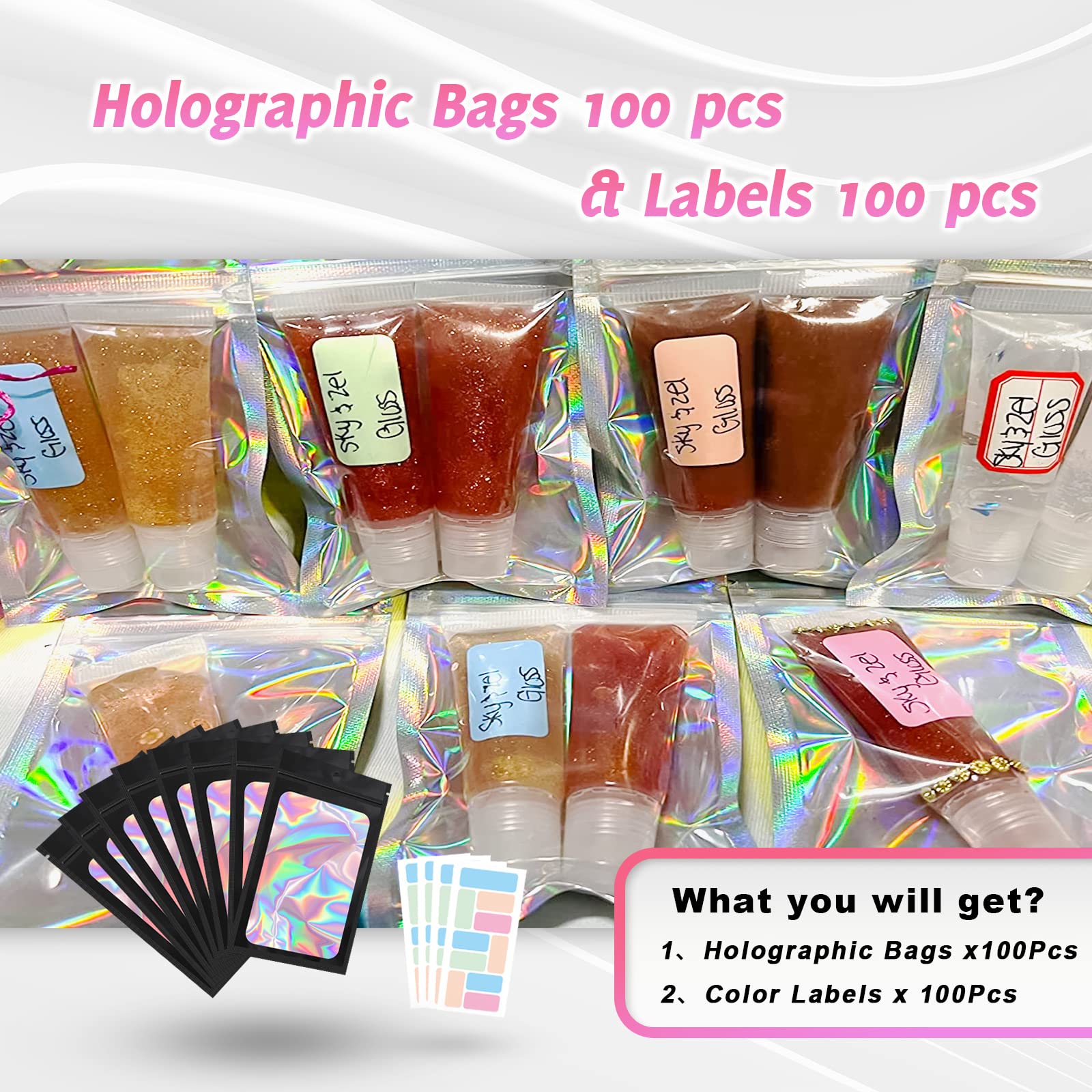 100 Pack Resealable Mylar Bags with Front Window - 7.1