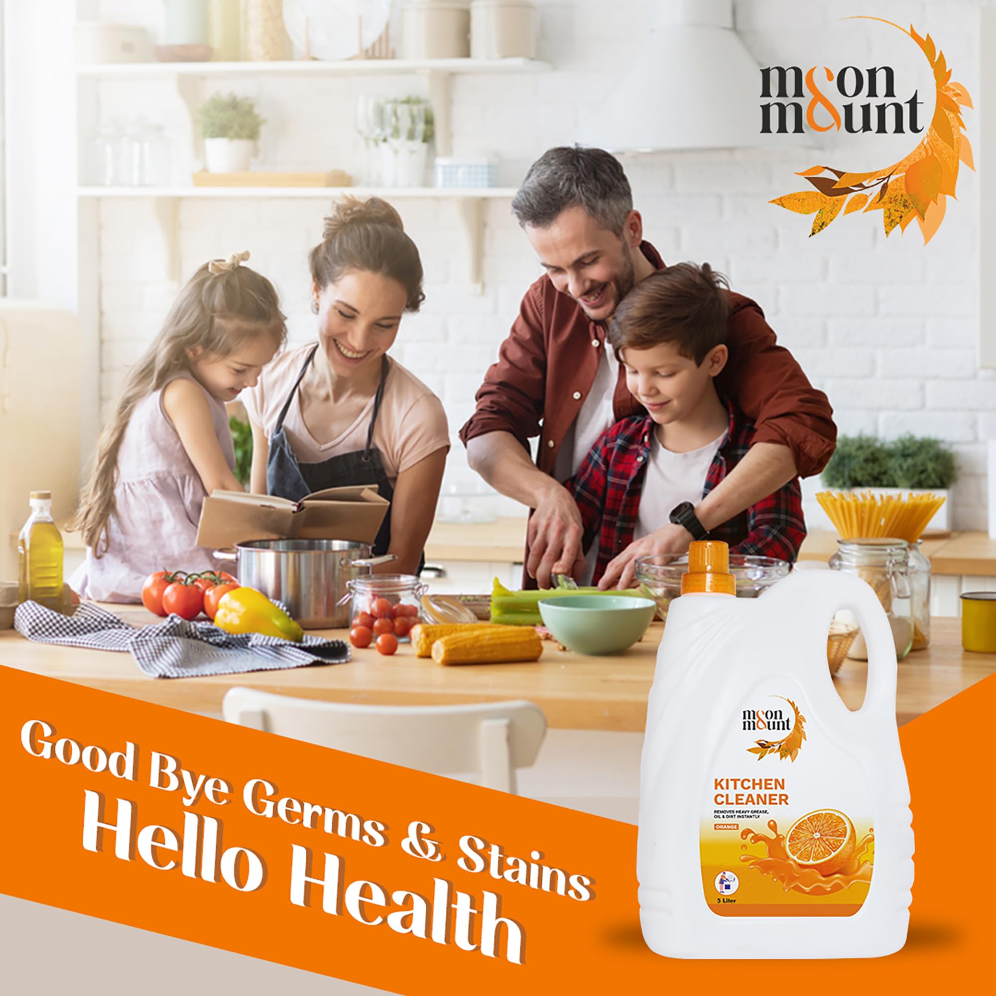 Moon & Mount 5L Kitchen Cleaner | Non-Toxic Glass Stove Top & Grease Remover | Orange Oil Stain Solution | Safe for Skin | Ideal for Home & Restaurant Kitchens