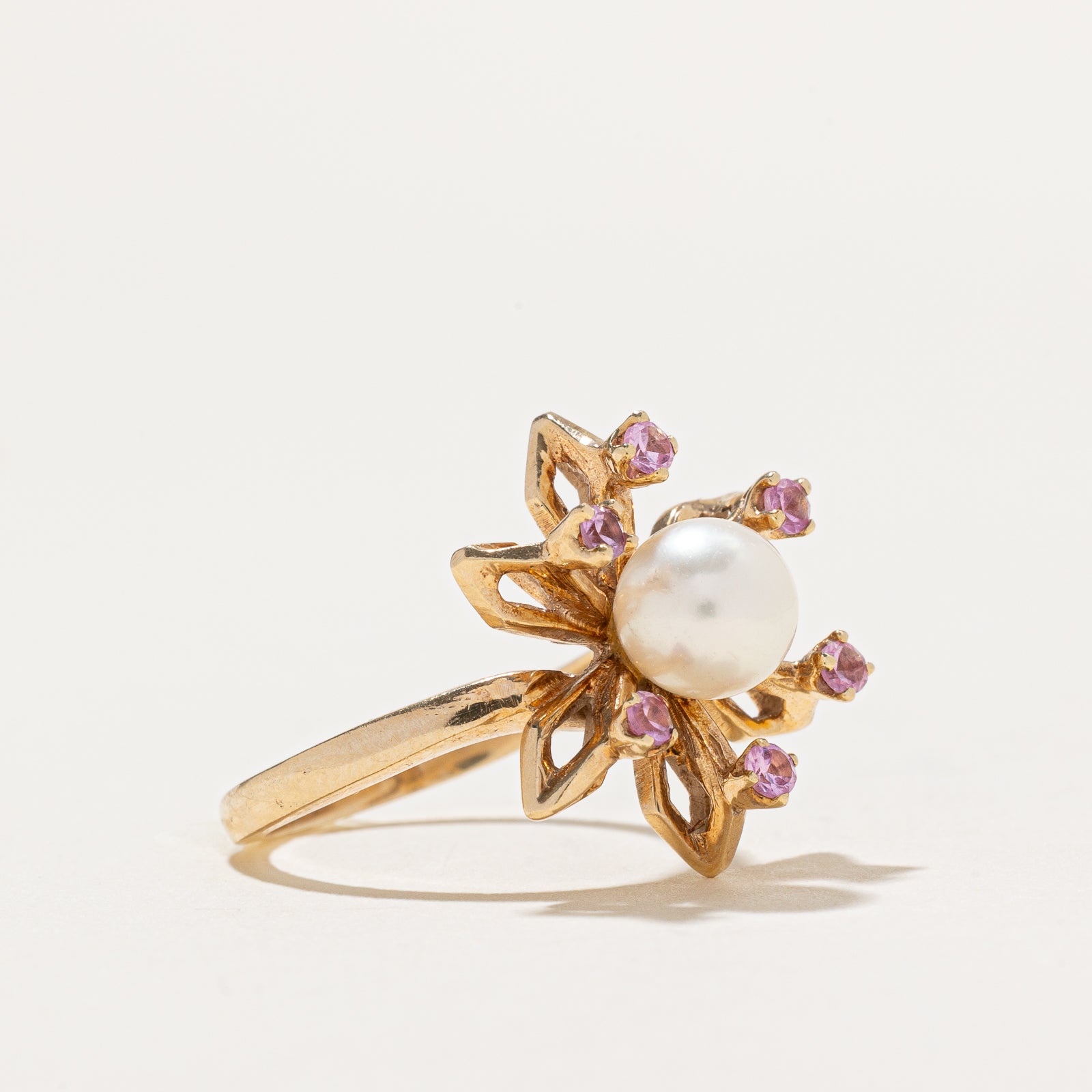 Elegant Synthetic Sapphire & Pearl Cocktail Ring - 0.24ctw, Size 5 | Perfect for Evening Parties, Weddings & Special Occasions