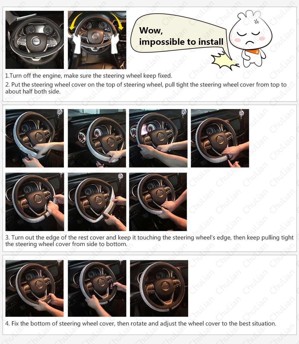 Diamond Leather Steering Wheel Cover with Rhinestones - Universal Fit 15 Inch Car Wheel Protector for Women & Girls - Black Luxury Car Accessory for Driving Comfort & Style Enhancement
