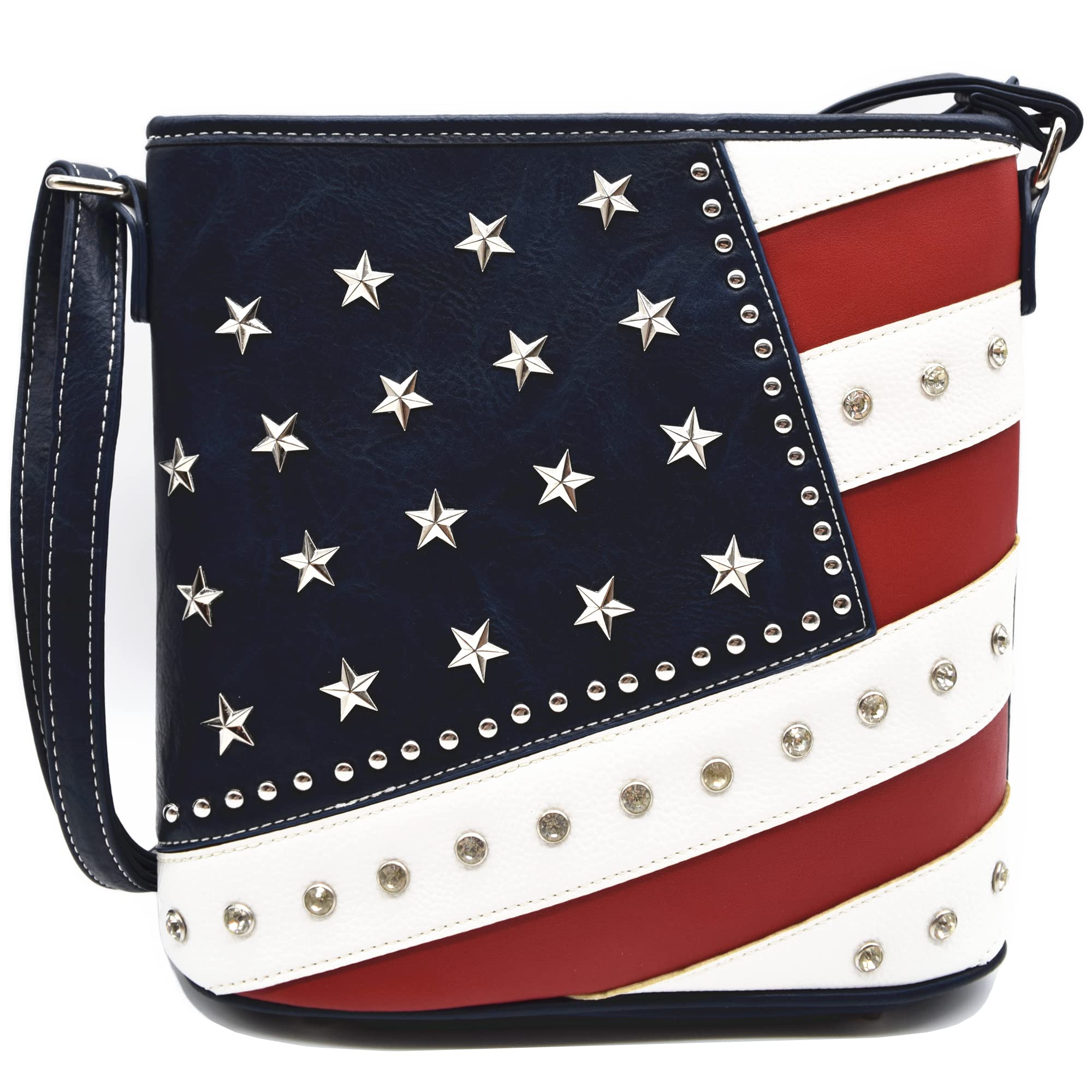 Western Origin American Flag USA Patriotic Purse - Stars & Stripes Women's Shoulder Bag Crossbody Wallet in Blue | Perfect for 4th of July, Memorial Day & Patriotic Events