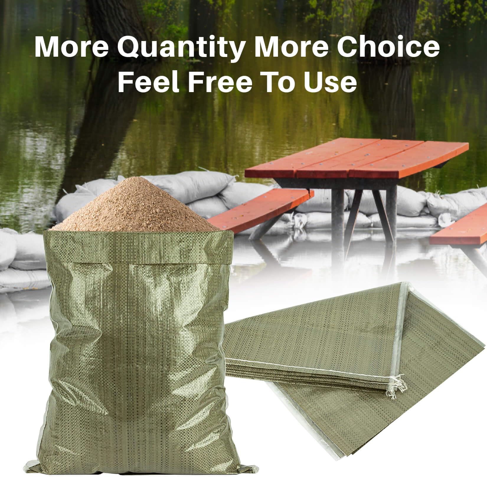 10PCS Heavy Duty Green Woven Polypropylene Sand Bags - Tear Resistant Empty Sandbags for Hurricane Protection, Flood Control, Construction Projects & Dry Material Storage | Emergency Preparedness, Garden Use & DIY Projects