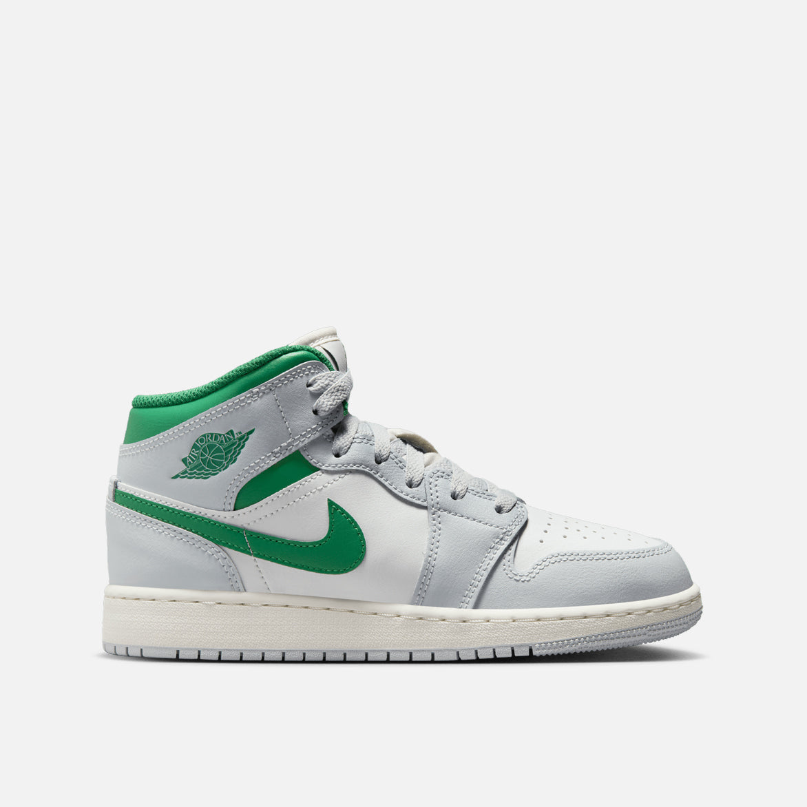 AIR JORDAN 1 MID (GS) Sneakers - Pure Platinum/Pine Green Colorway - Basketball Shoes for Kids & Teens - Perfect for School, Sports & Casual Wear
