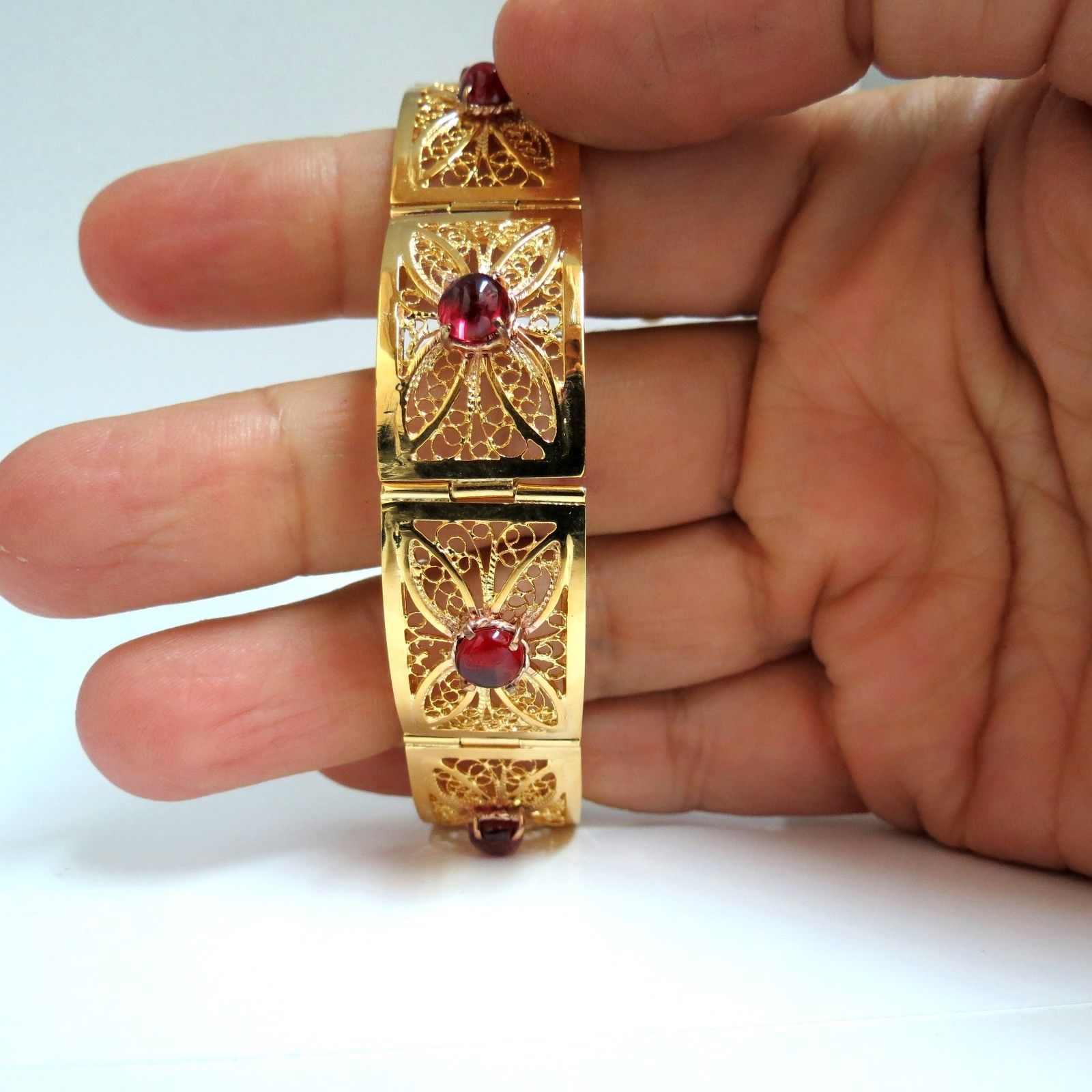 7.40ct Natural Spinel Vintage Bracelet - 14K Gold Open Gilt Design - Elegant Jewelry for Women, Perfect for Weddings, Parties & Special Occasions