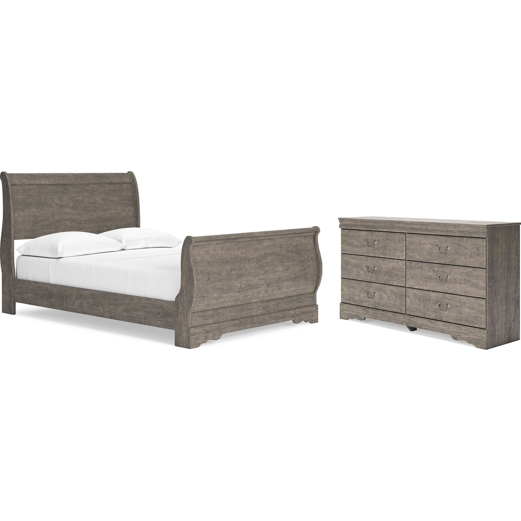 Bayzor 5-Piece Full Sleigh Bedroom Set in Gray - Modern Bed Frame, Nightstand & Dresser for Cozy Master Bedroom Decor