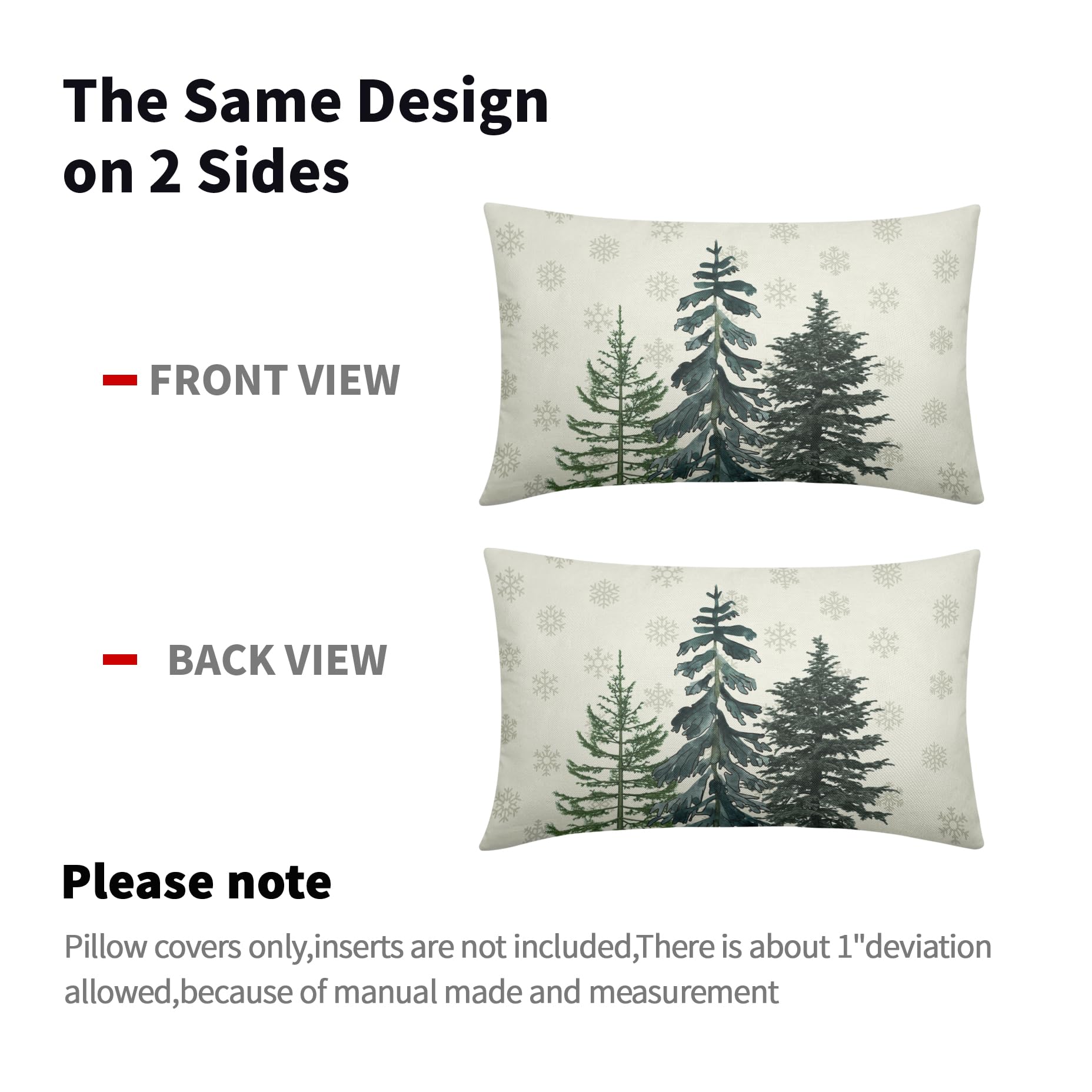 12x20 Inch White Christmas Tree Snowflake Lumbar Pillow Covers - Set of 2 Cotton Linen Decorative Cushion Cases for Sofa, Couch & Outdoor Winter Holiday Farmhouse Decor | Perfect for Living Room, Bedroom & Seasonal Home Styling