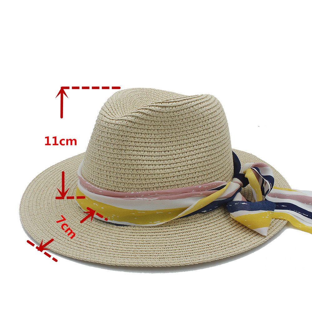 LLPBEA Women's Straw Sun Hat with Bowknot - Breathable Panama Fedora Beach Hat for Summer Outdoor Activities, Vacations, and Garden Parties