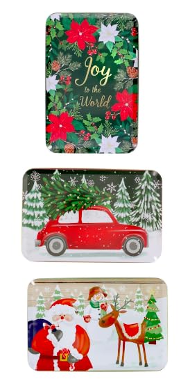 3-Pack Festive Christmas Cookie Tins with Ribbon Lids - Holiday Storage Containers for Cookies, Candies, Nuts & Treats - Perfect for Gift Giving, Party Supplies, Christmas Decor & New Year Gatherings