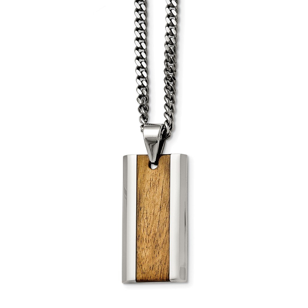 Premium Stainless Steel Men's Pendant Necklace with Wood Inlay & Enamel Design - 20