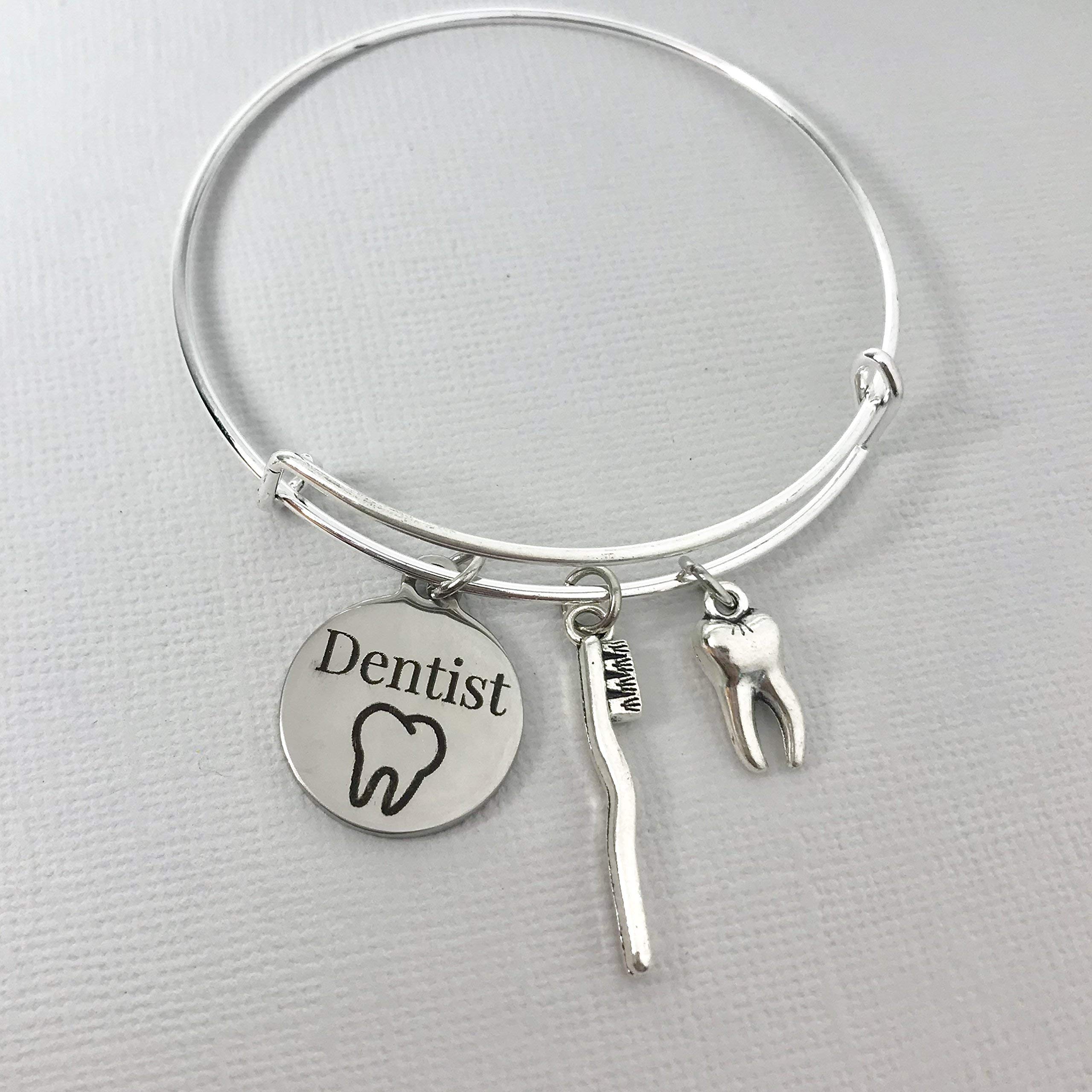 Dentist Jewelry Gift for Women - Sterling Silver Bangle Charm Bracelet, Perfect Dentist Graduation Gift - Ideal for Dental Professionals & Students