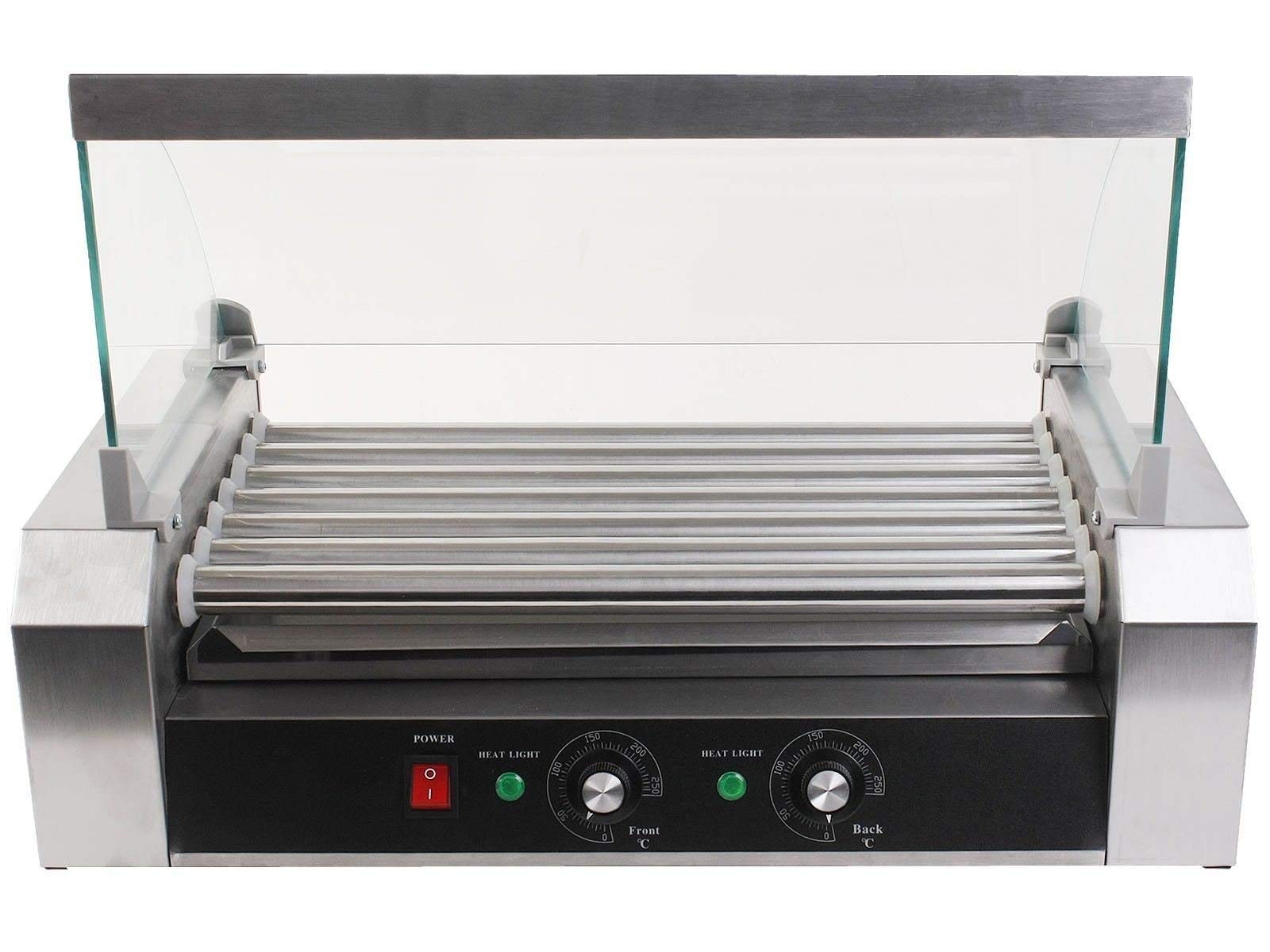 Commercial 18 Hot Dog Roller Grill Machine with Cover - 7 Stainless Steel Rollers for Hotdogs, Sausages & More - Perfect for Restaurants, Food Trucks & Concession Stands