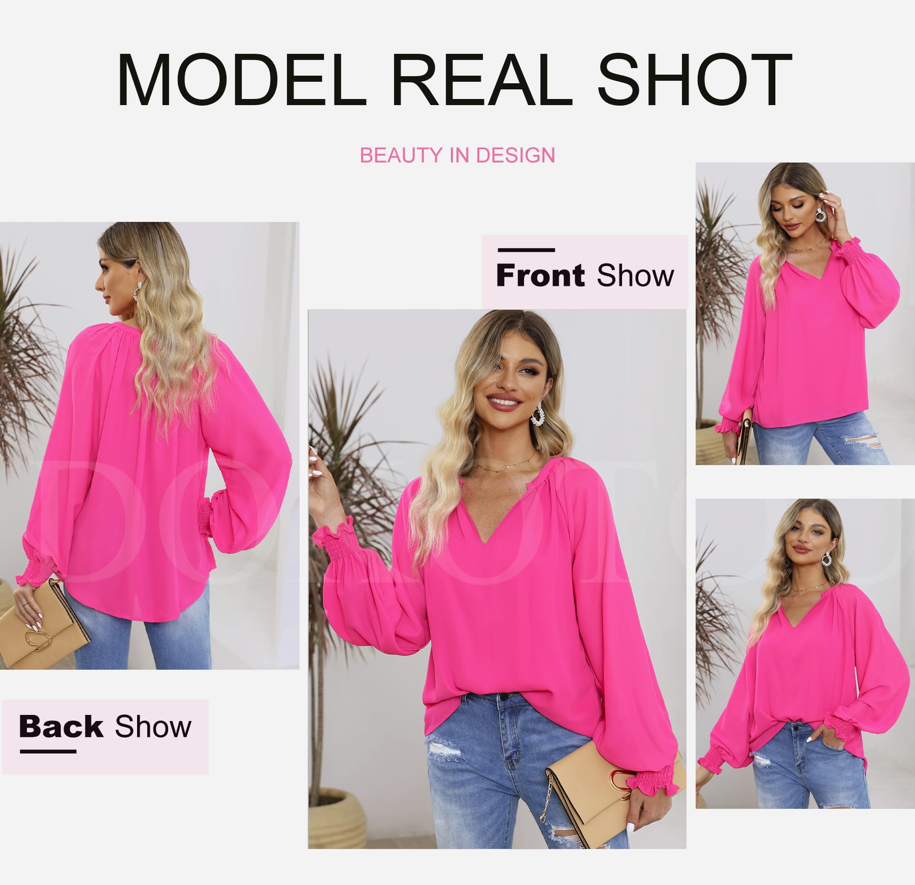 Dokotoo Women's Long Sleeve Blouse V-Neck Business Casual Tops - Spring Summer Office Wear & Outfits 2025 | Perfect for Work, Dates & Professional Occasions