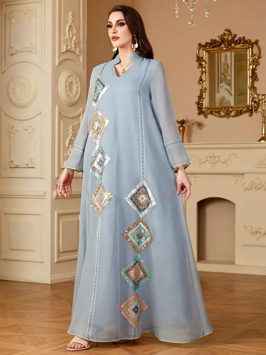Elegant Eid Sequins Caftan Kaftan Jalabiya Dress for Women - Perfect for Party, Wedding & Special Occasions - Stylish Islamic Abaya for Festive Celebrations