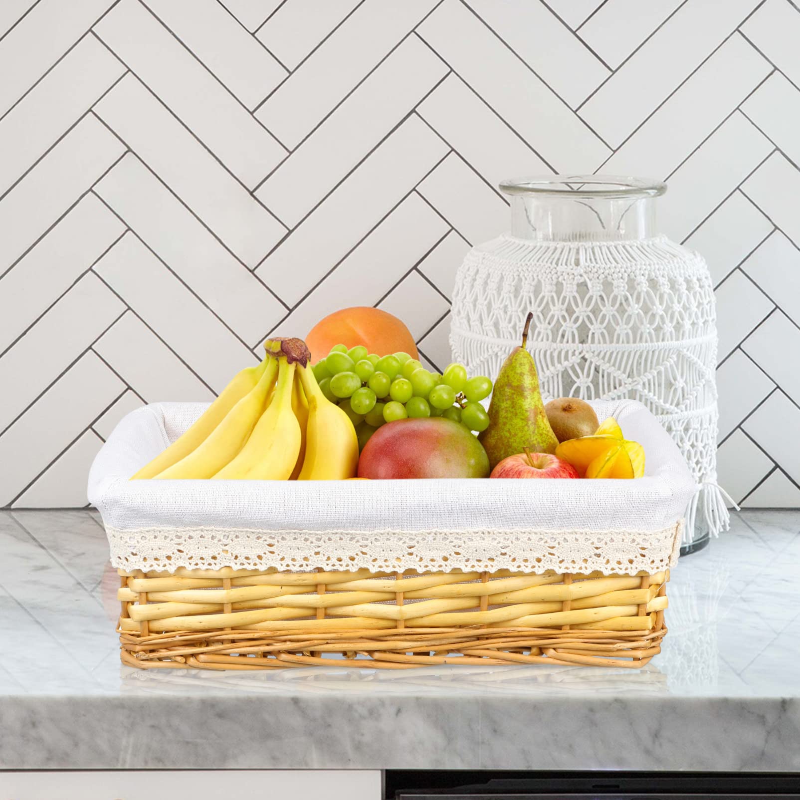 Woven Wicker Storage Basket - Home & Desktop Organizer for Office & Living Room