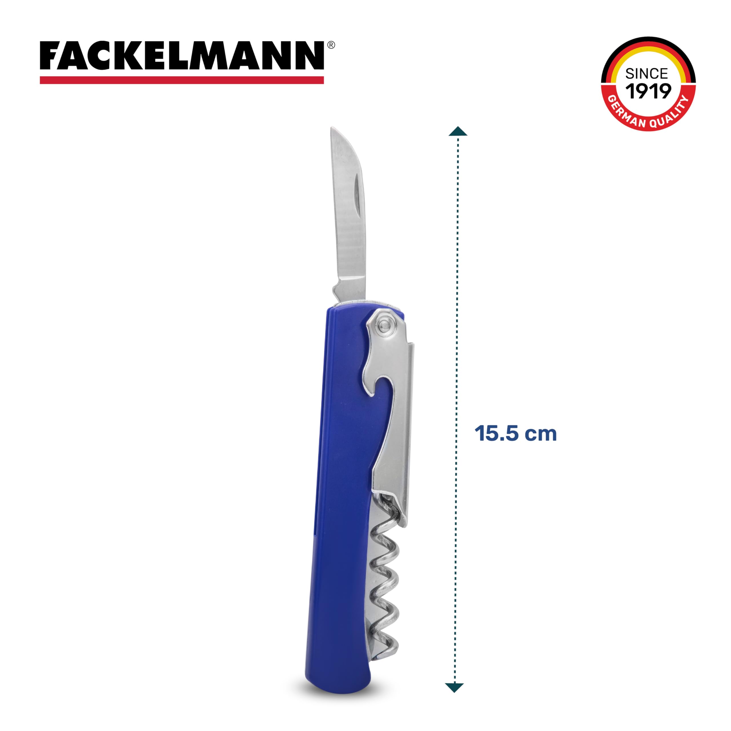 Fackelmann Professional Sommelier Corkscrew with Foil Cutter & Bottle Opener - Stainless Steel Wine Opener for Restaurants, Bars & Home Use