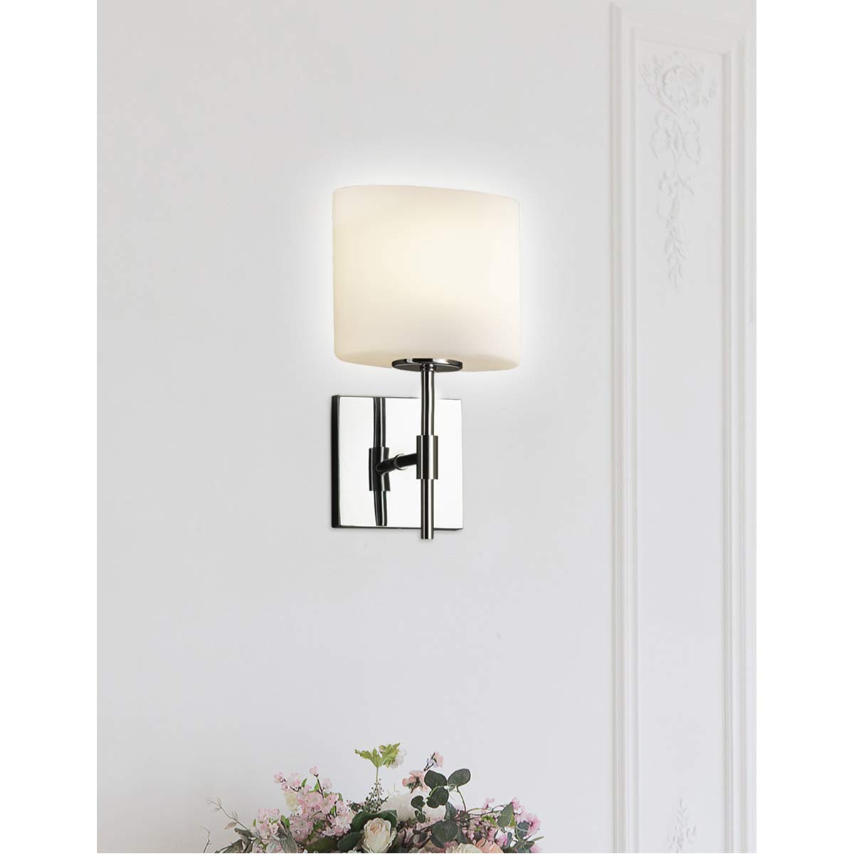 Union ADA 1 Oval Shade LED Wall Sconce Light Fixture - Polished Chrome Finish, Energy Efficient Lighting for Bathroom, Bedroom & Hallway (Model: FSN-8417-30-OPAL-CROM-LED1-700)
