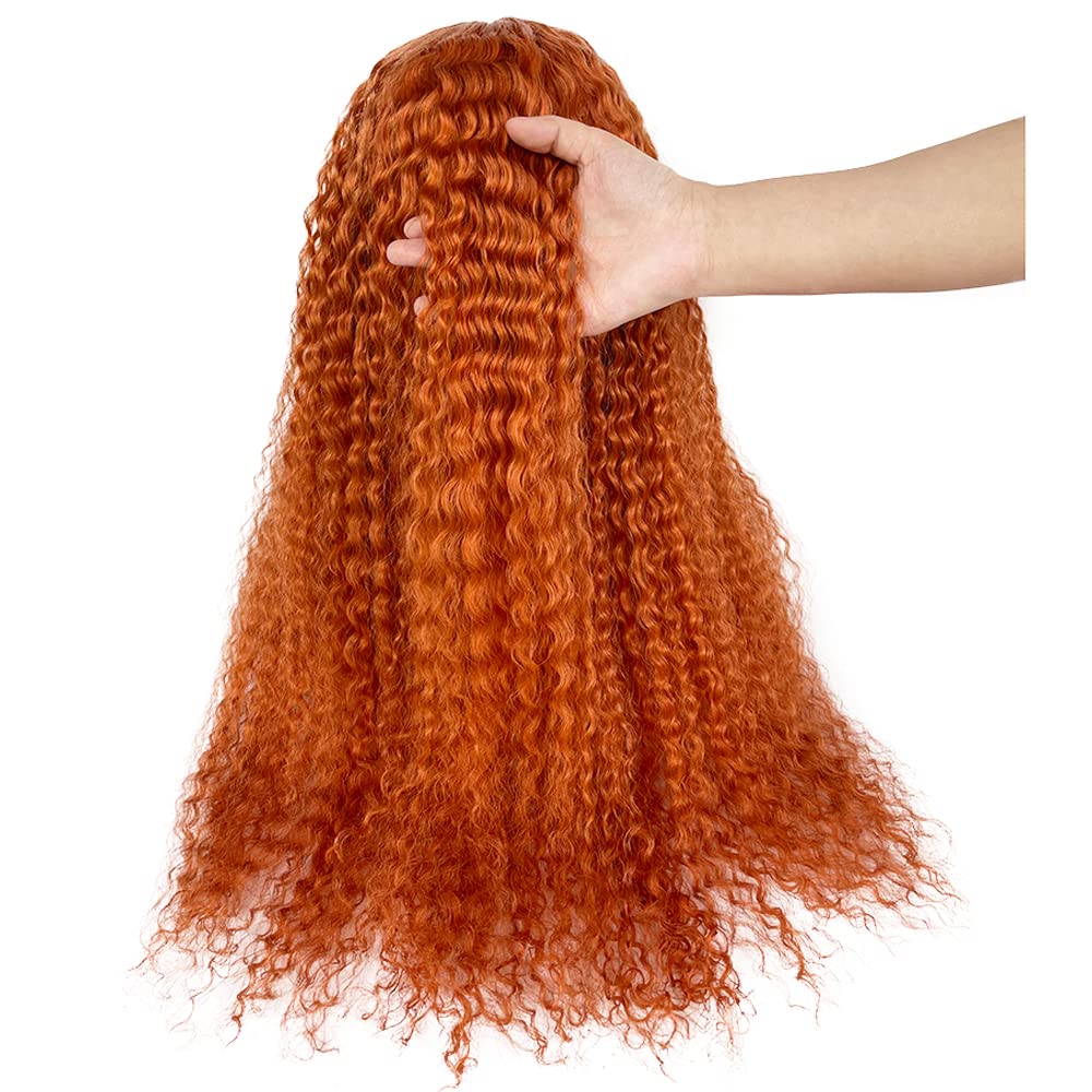 20 Inch Deep Wave Human Hair Wigs Ginger - 4 Inch Deep Parting Lace Front Wig with Pre Plucked Hairline & Baby Hair - 150% Density Bleached Knots Colored Curly Real Human Hair Lace Wig for Women - Perfect for Daily Wear, Cosplay, Parties & Special Occasions