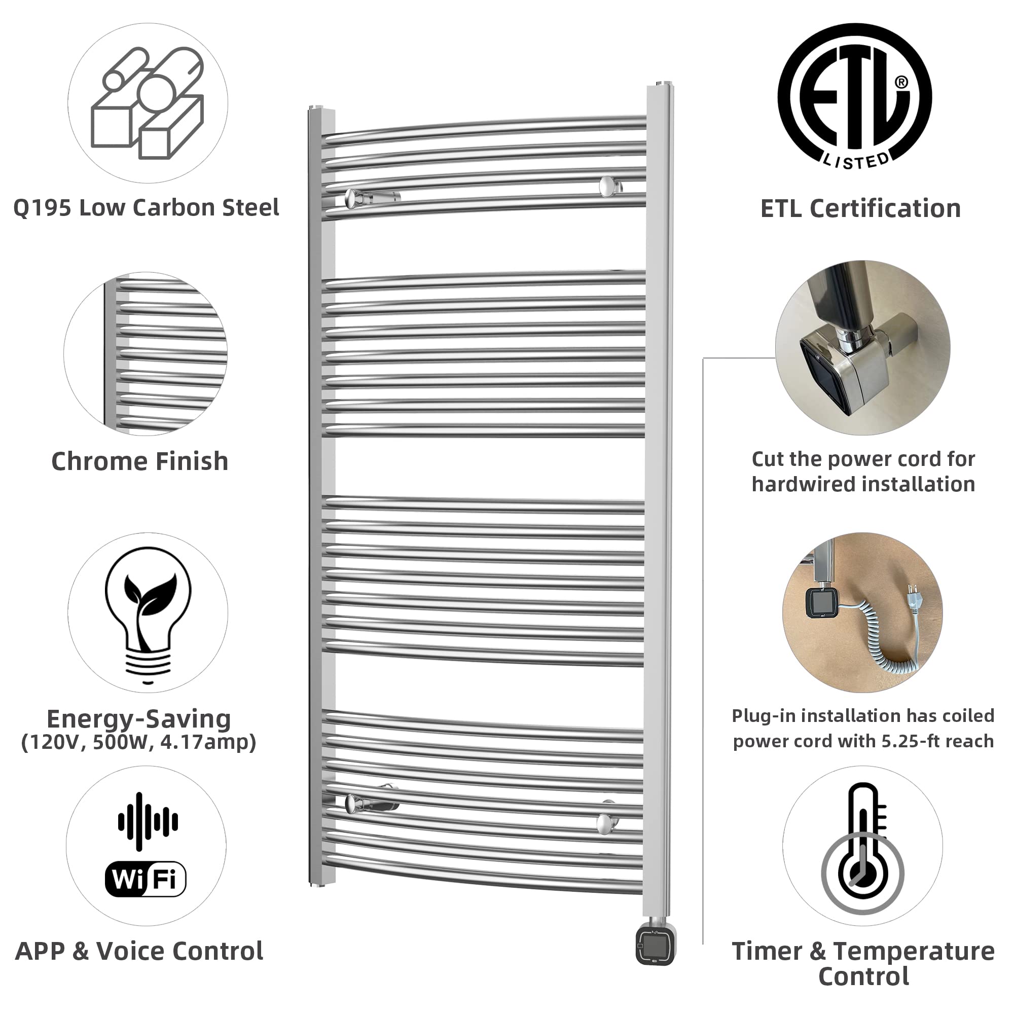 HEATGENE Smart Towel Warmer with Timer & Temperature Control - Large Electric Heated Towel Rack with Alexa & Google Home Compatibility - Bathroom Luxury Essentials for Spa, Hotel & Home Use (Chrome)