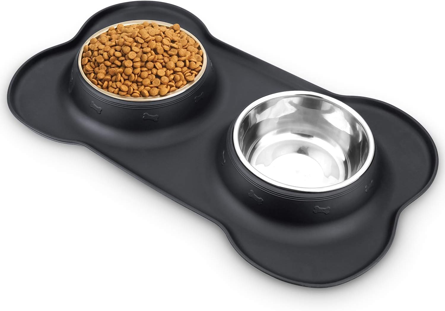 2 in 1 Stainless Steel Pet Bowl with Silicone Mat - Dual Food & Water Dish for Dogs & Cats - Removable Bowls, Non-Slip Base, Easy Clean (Multicolor) - Perfect for Home, Travel & Outdoor Use