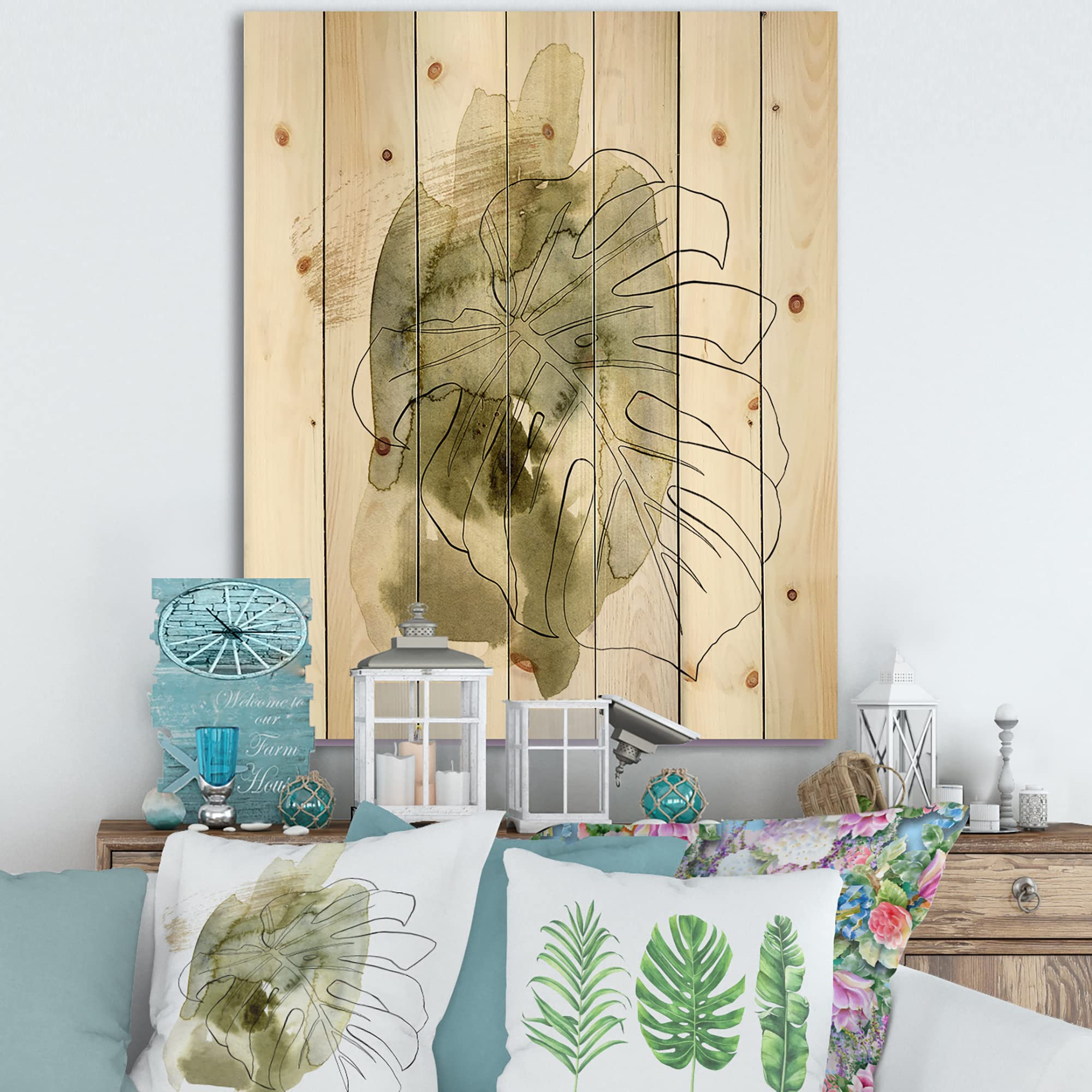 Tropical Monstera Leaf Wood Wall Art - Pine Decor for Living Room