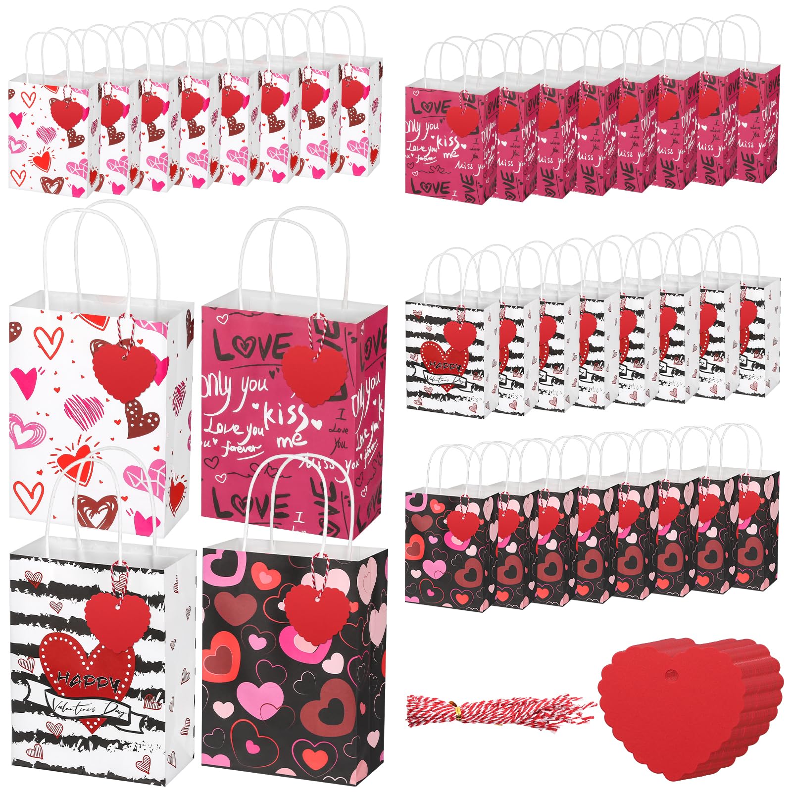 28 Pcs Valentine's Day Kraft Gift Bags - Eco-Friendly Holiday Paper Bags for Christmas, Classroom Treats, Party Favors & Goodie Bags - Perfect for Valentine's Gifts, School Events & Birthday Celebrations