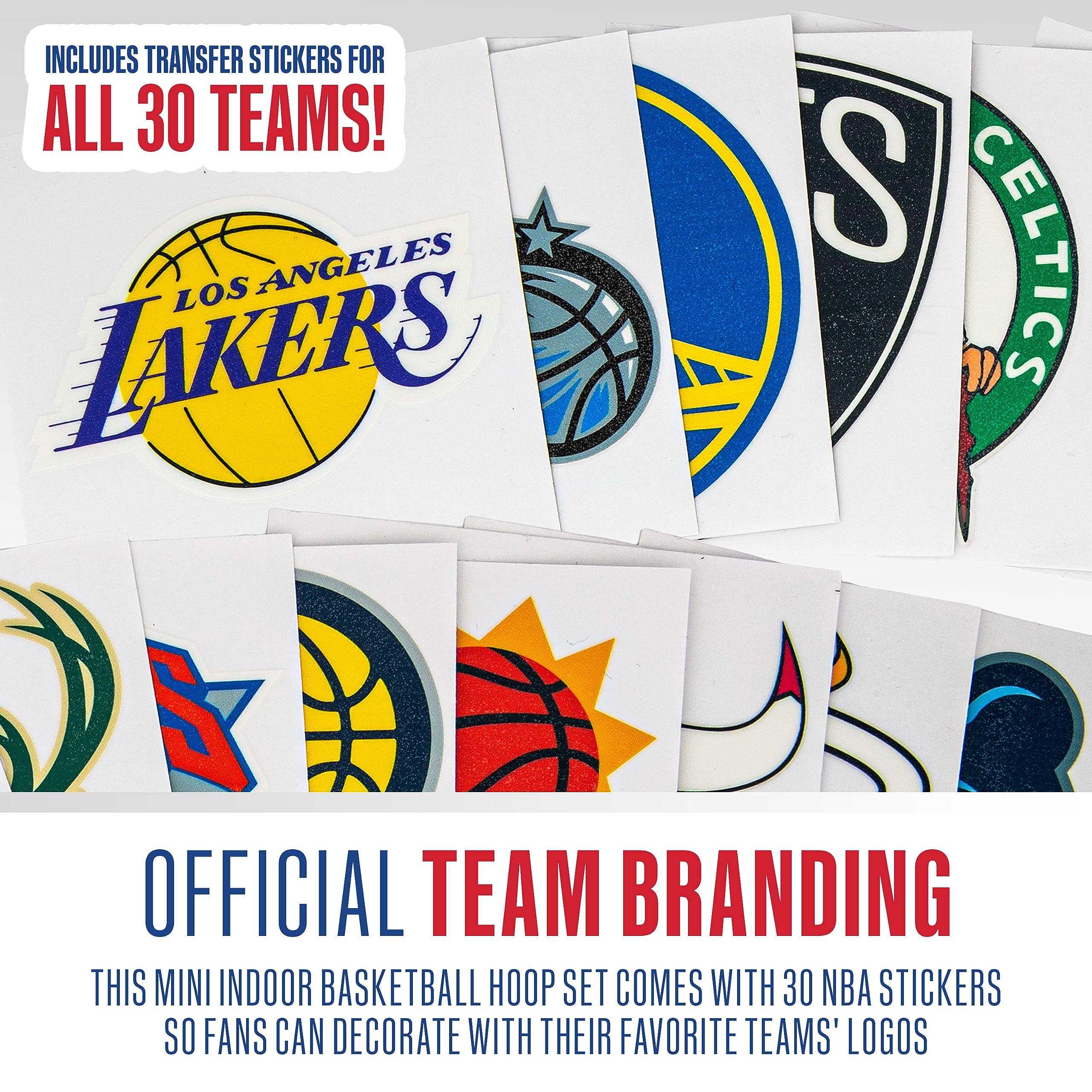 Franklin Sports NBA Over The Door Mini Basketball Hoop Set - Indoor Basketball Game for Kids with 30 Team Stickers - Perfect for Bedroom, Office & Playroom Fun - Great Gift for Young NBA Fans