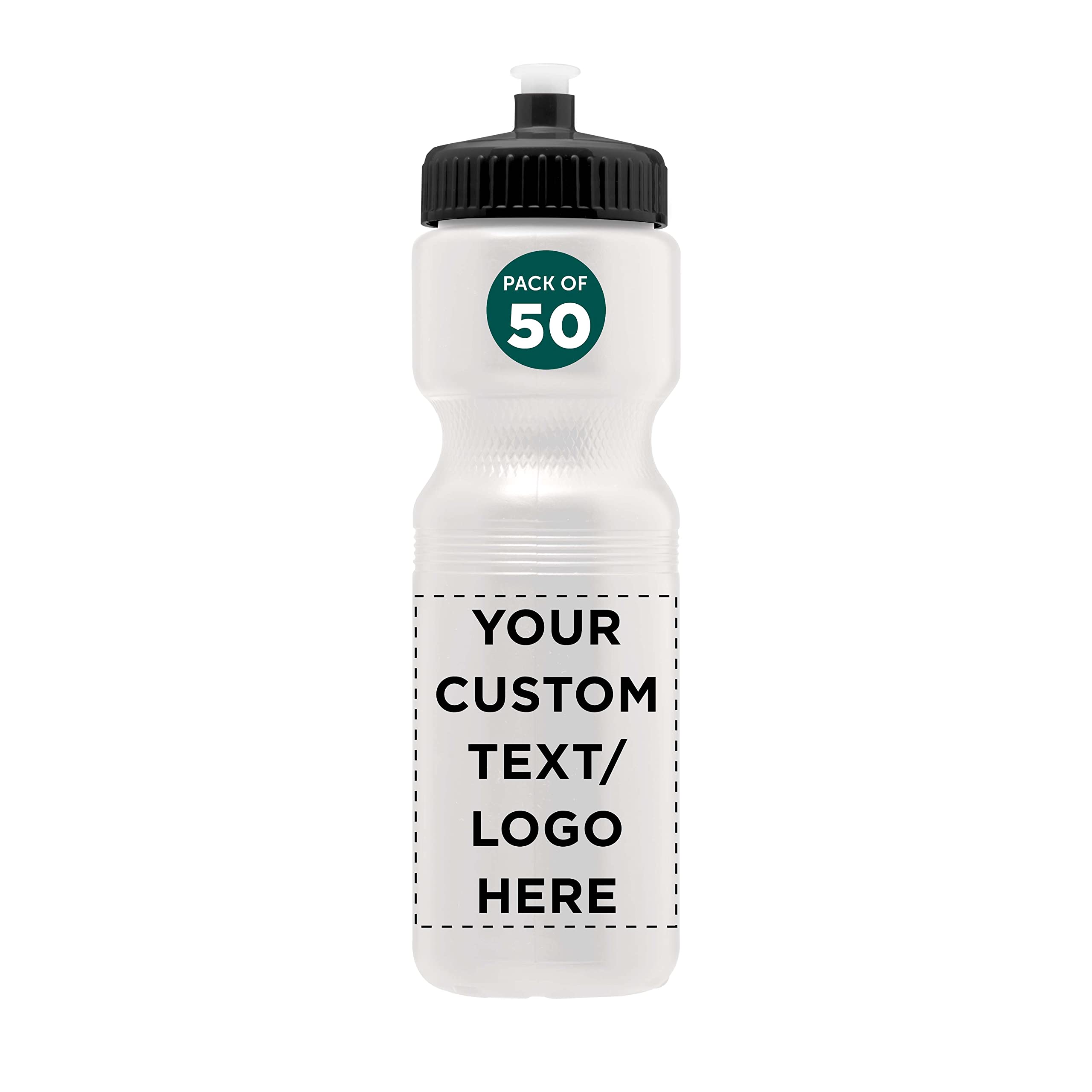 28 oz Custom Push Cap Plastic Water Bottles - Bulk Pack of 50 - Personalized Water Bottles for Gym, Hiking, Camping & Outdoor Sports - White - Ideal for Team Events, Corporate Gifts & Sports Hydration