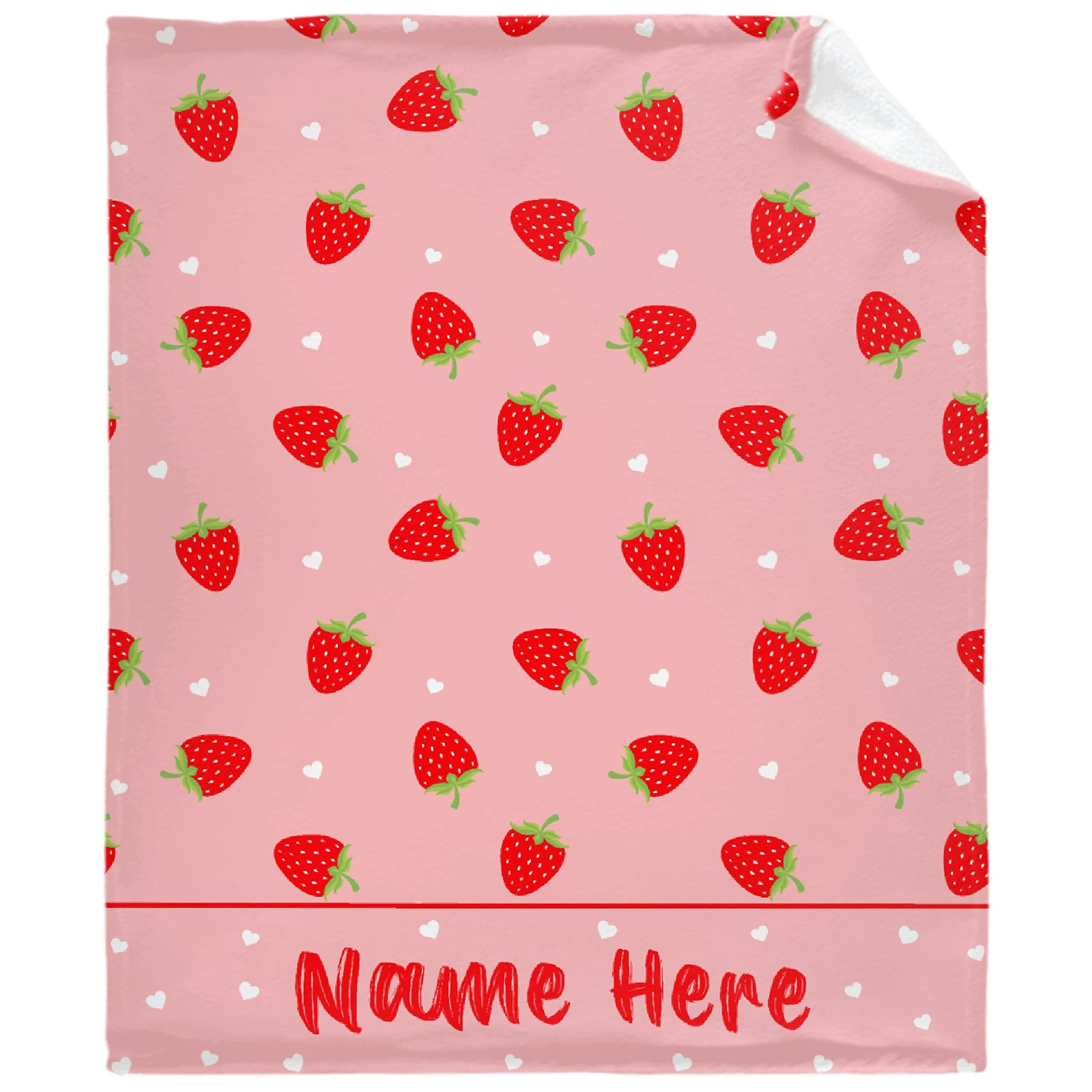 Personalized Custom Pink Strawberry Kawaii Fleece Flannel Throw Blanket - Soft Cozy Blanket for Men, Women, Kids & Pets - Great for Bed, Sofa, Travel, Airplane & School - Perfect Gift for Birthday, Christmas & Home Decor