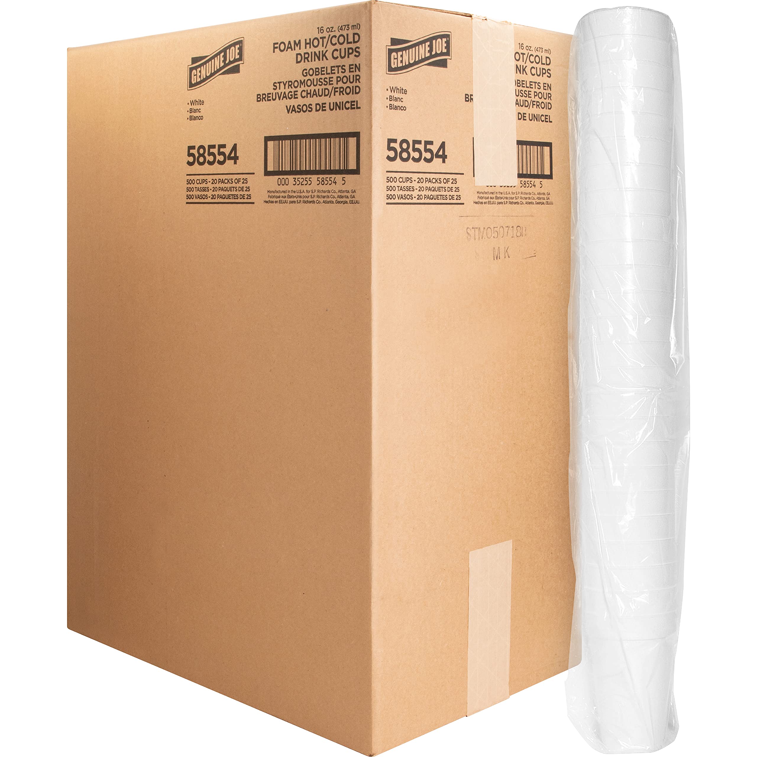 Genuine Joe 16oz Hot & Cold Insulated Foam Cups - 500 Pack | Disposable Coffee Cups for Office, Parties, and Restaurants