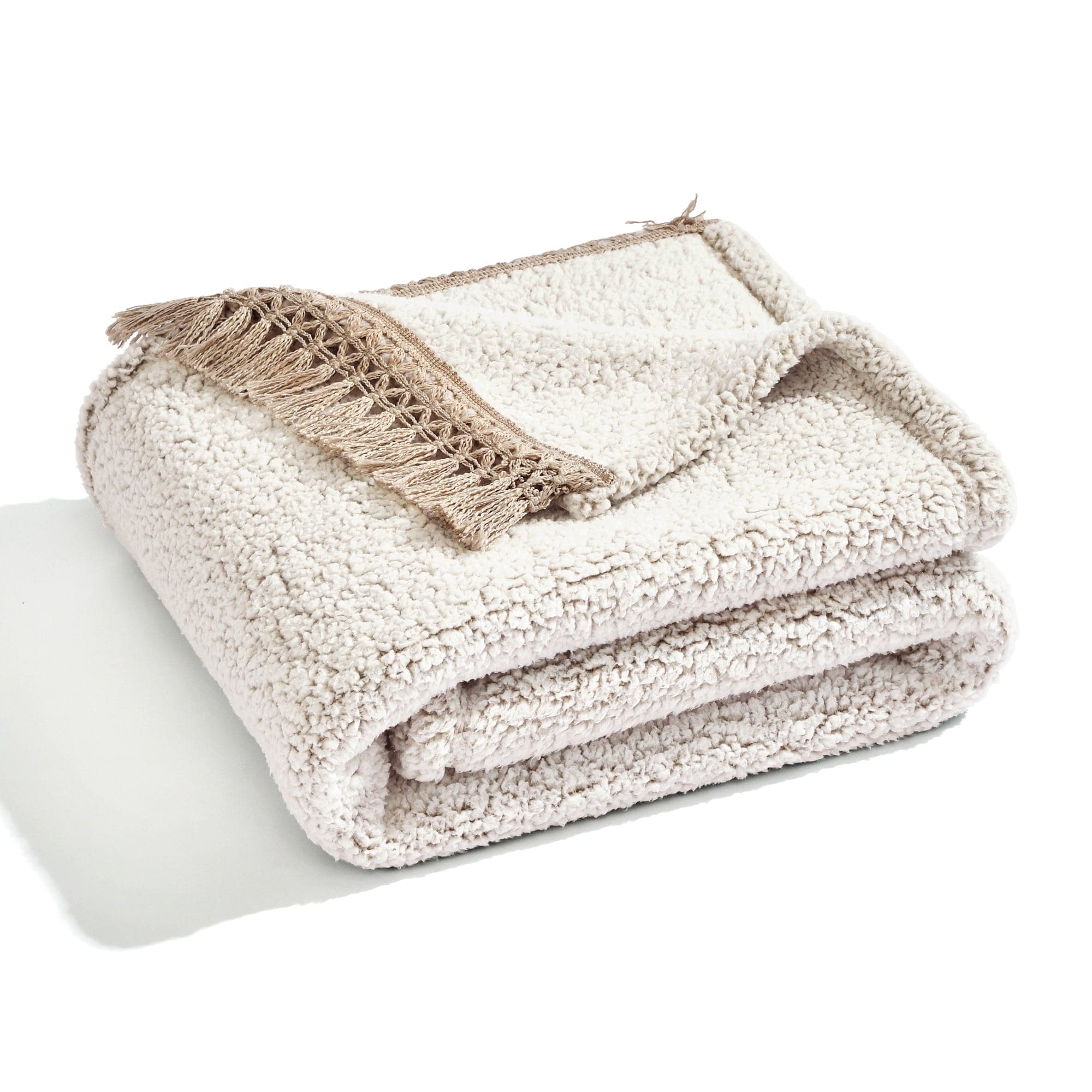 Cozy Sherpa Tassel Fringe Throw Blanket - Soft Plush Fleece Bedspread for Couch, Bed & Sofa - Perfect for Winter Warmth, Home Decor & Gift Giving