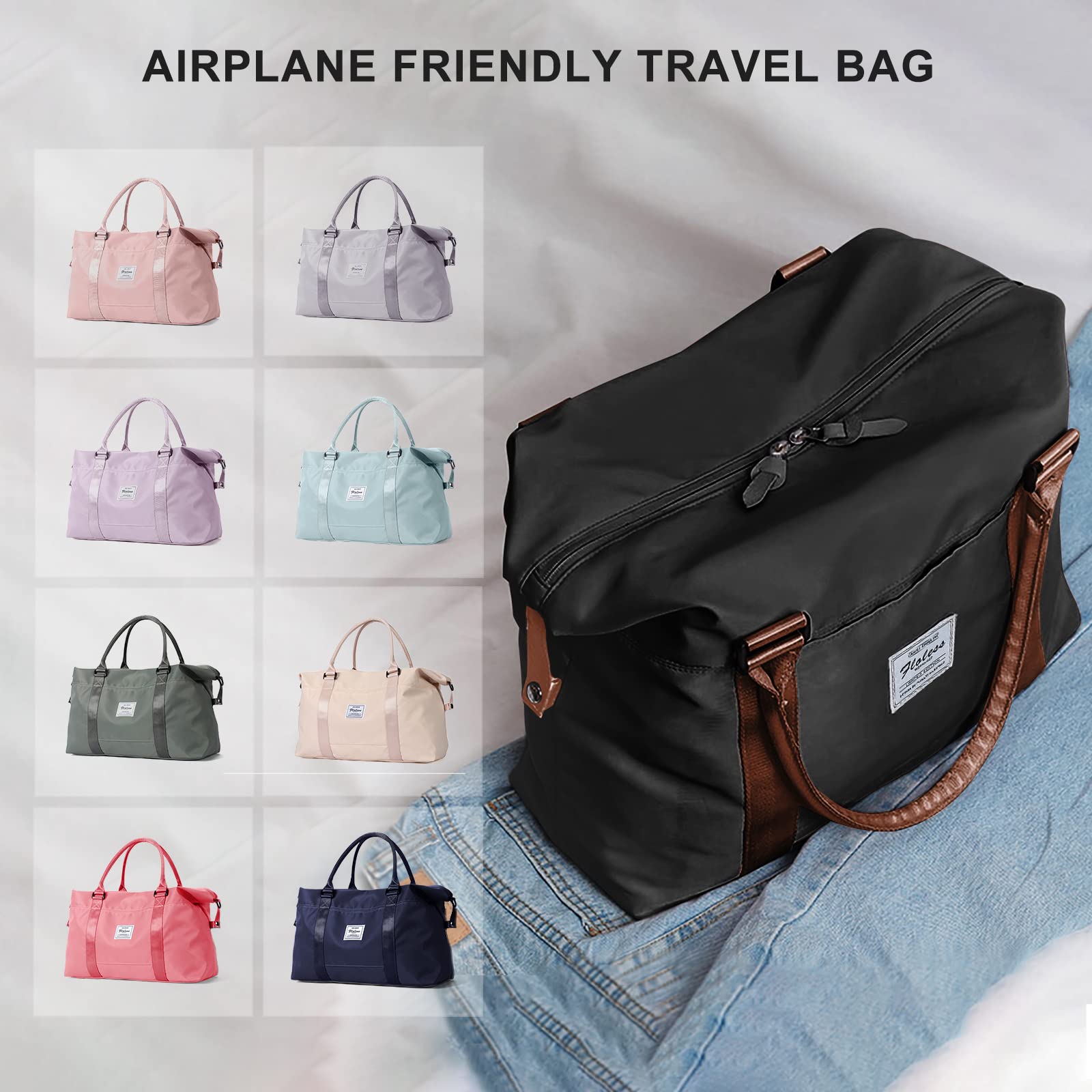 Large Sport Travel Duffle Bag for Women - Waterproof Gym Tote, Weekender Carry On Bag for Airplane, Beach & Overnight Trips - Perfect for Hospital Visits, Workouts & Travel - Includes Wet Bag (A11-Black Brown)