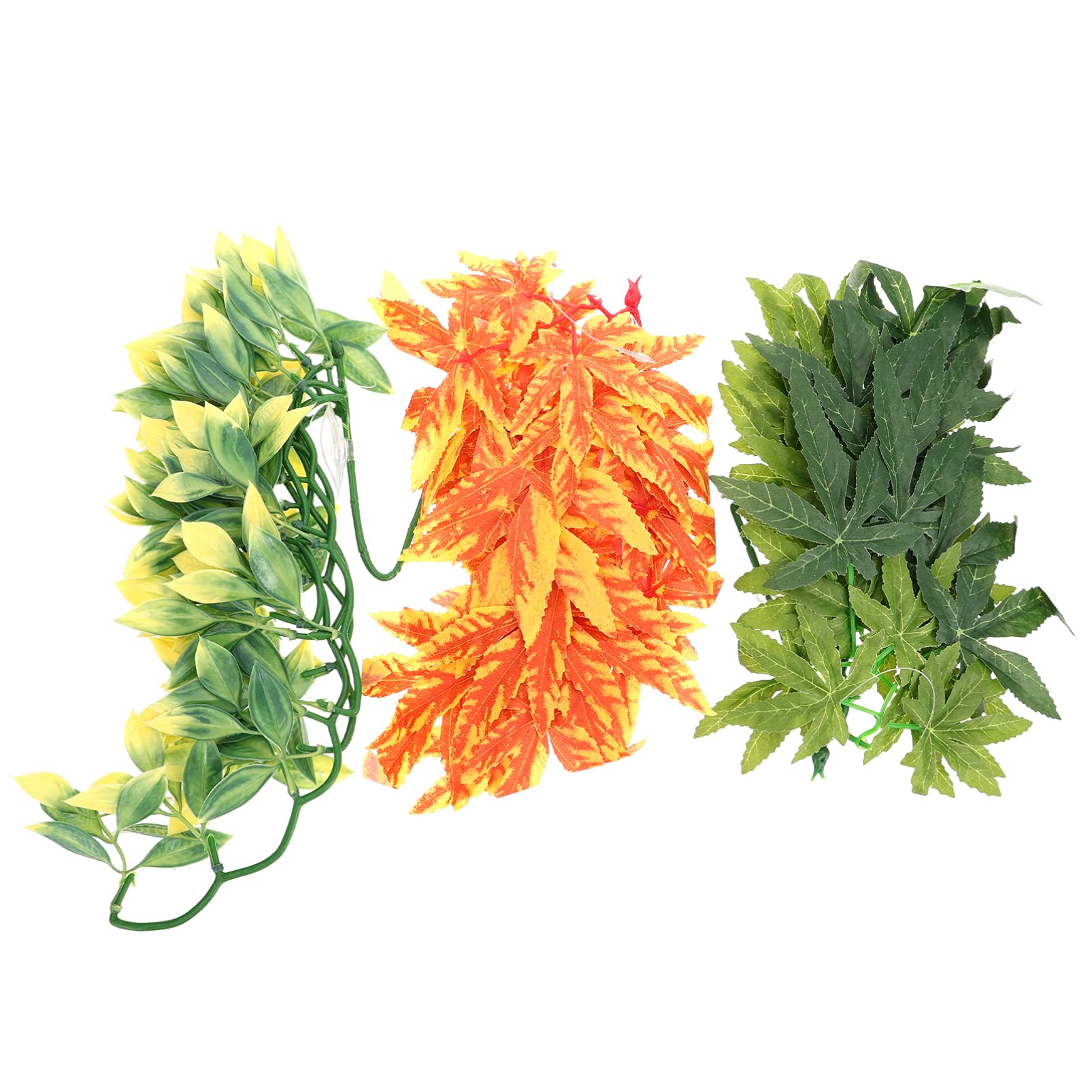 POPETPOP 3-Piece Reptile Vines - Boston Fern Climbing Terrarium Plants with Faux Leaves | Pet Tank Habitat Decor for Lizards, Snakes & Geckos | Perfect for Jungle-Themed Terrariums & Reptile Enclosures