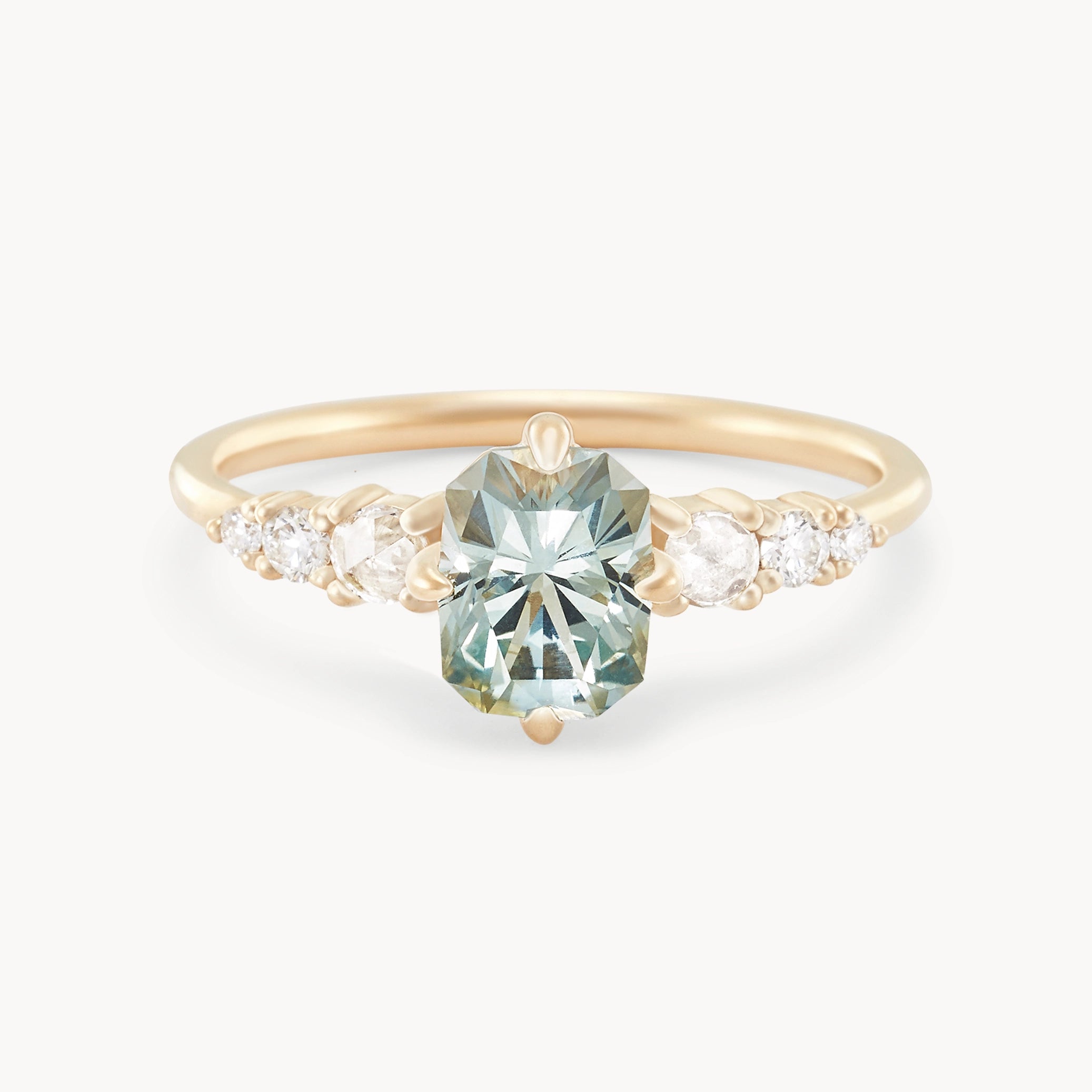 14K Yellow Gold Unique Lunar Radiance Ring with Green & Colorless Sapphire – Perfect for Engagement, Anniversary & Special Occasion Gifts